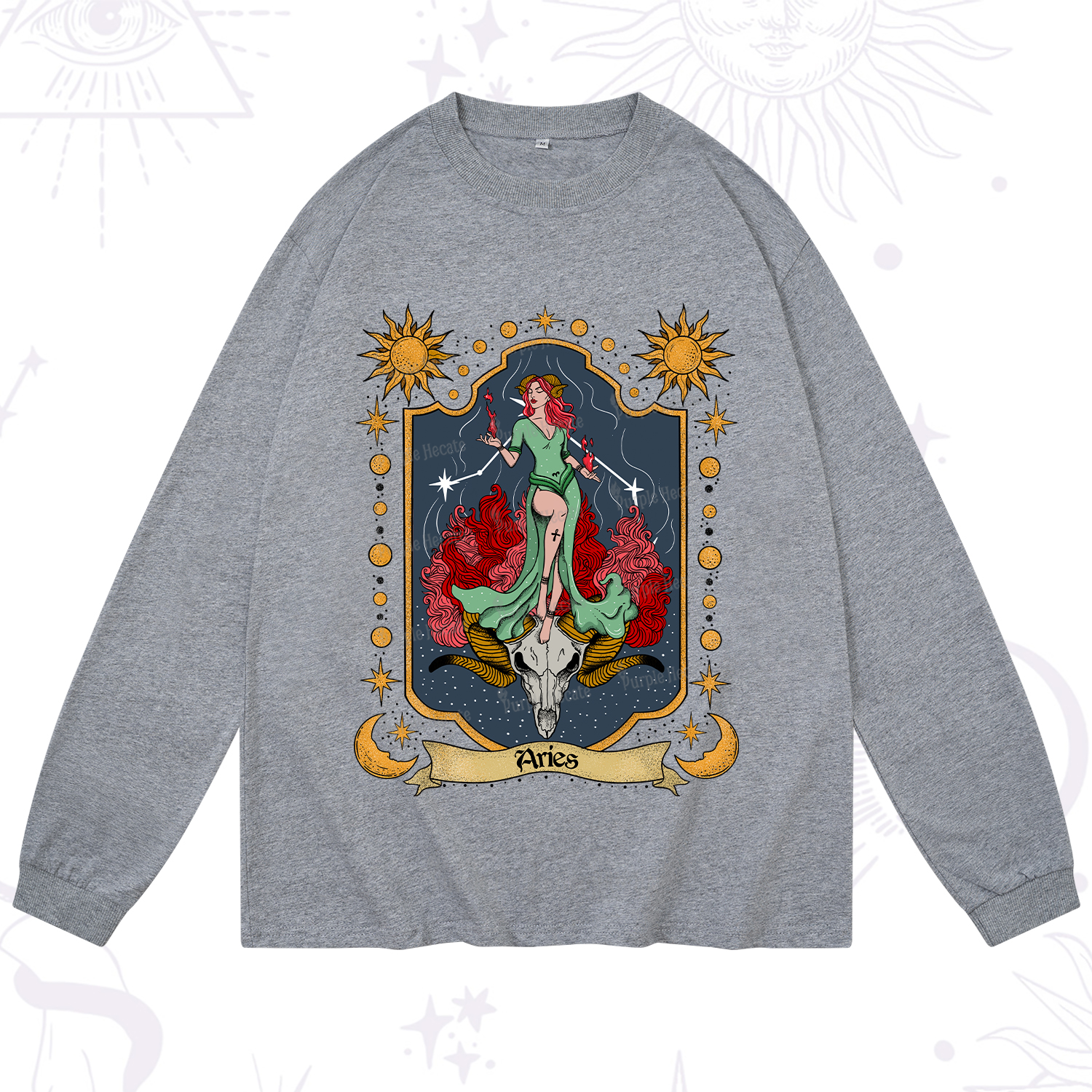 Purplehecate Aries Zodiac Long Sleeve T-Shirt