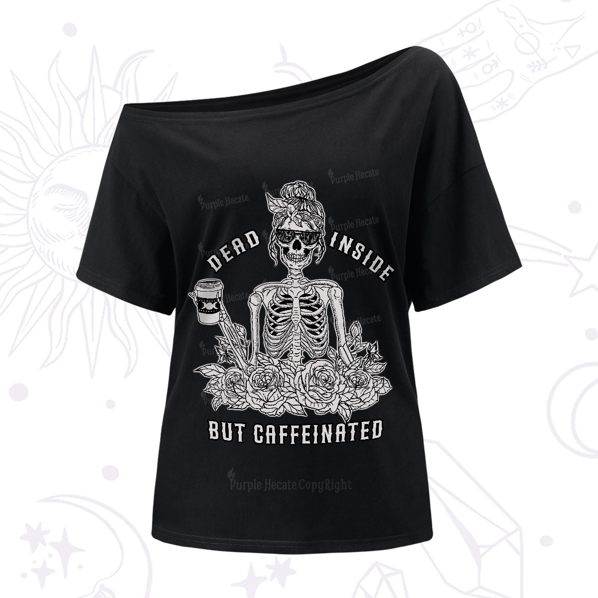 Purplehecate Dead Inside But Caffeinated One-Shoulder T-Shirt