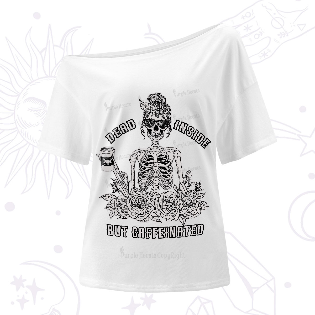 Purplehecate Dead Inside But Caffeinated One-Shoulder T-Shirt