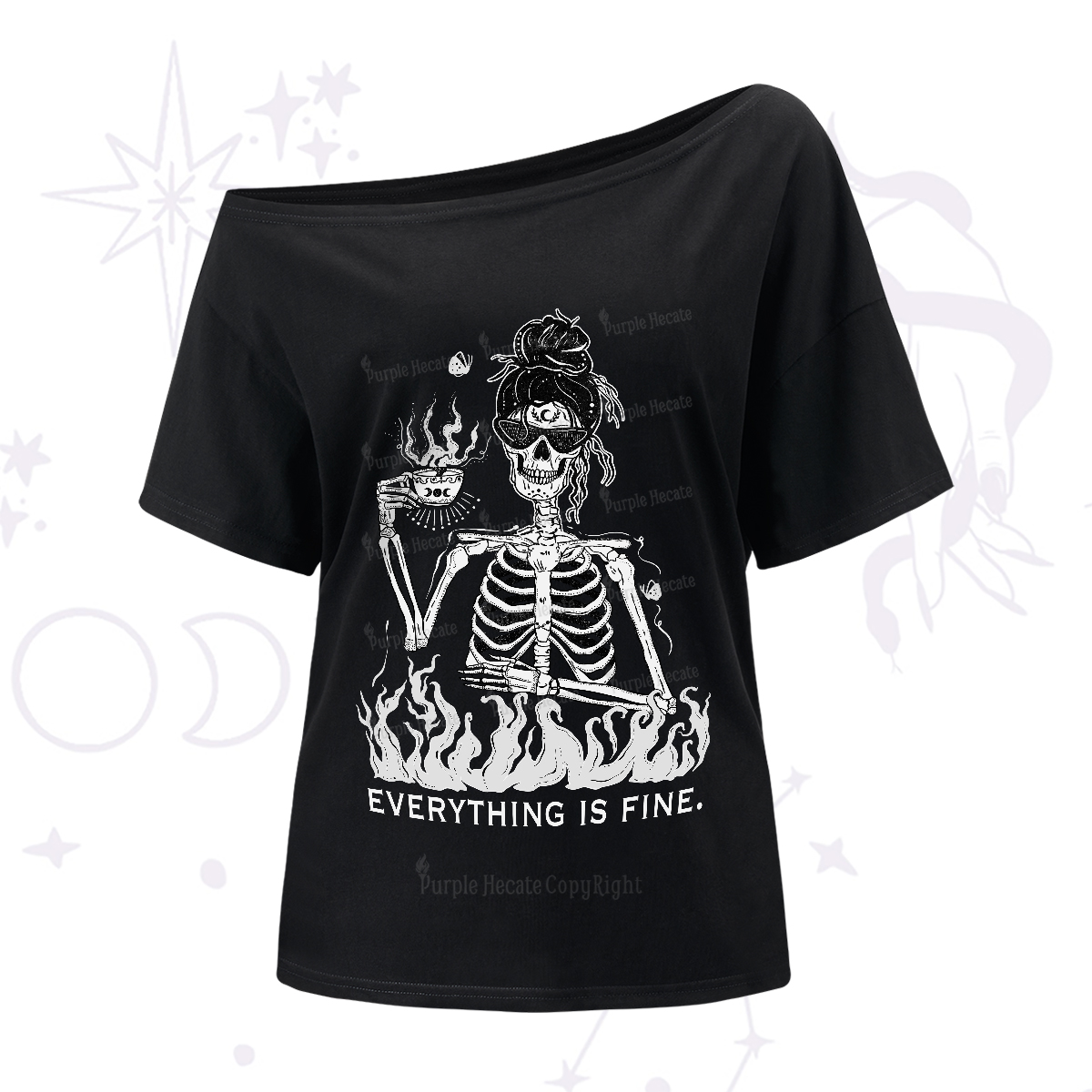 Purplehecate Everything Is Fine One-Shoulder T-Shirt