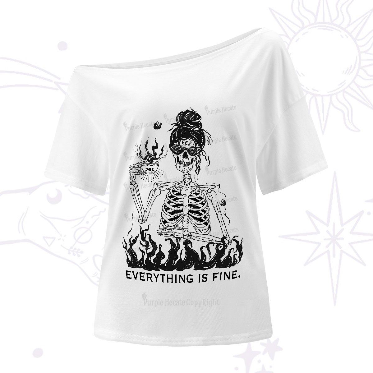 Purplehecate Everything Is Fine One-Shoulder T-Shirt