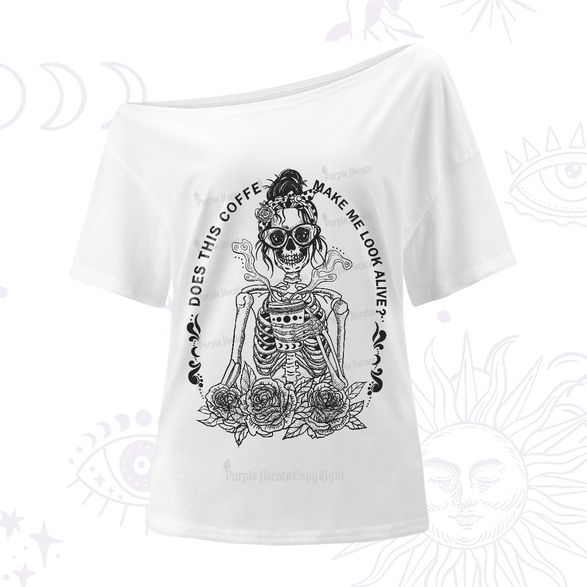 Purplehecate  Does This Coffee Make Me Look Alive One-Shoulder T-Shirt