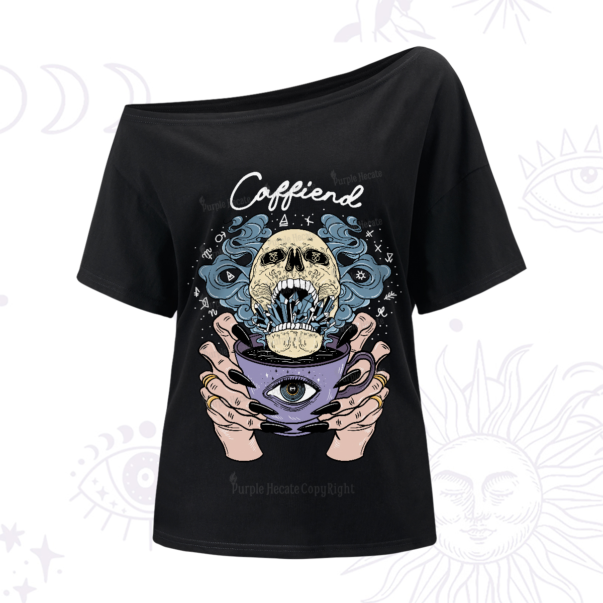 Purplehecate Caffiend One-Shoulder T-Shirt