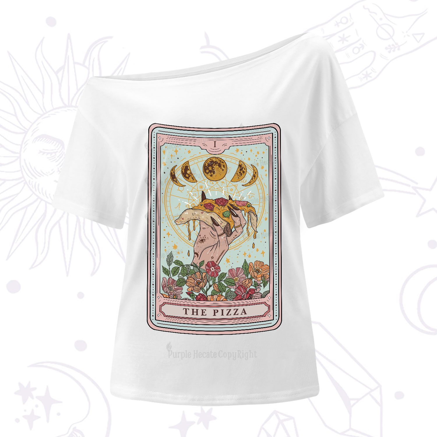 Purplehecate The Pizza Tarot One-Shoulder T-Shirt