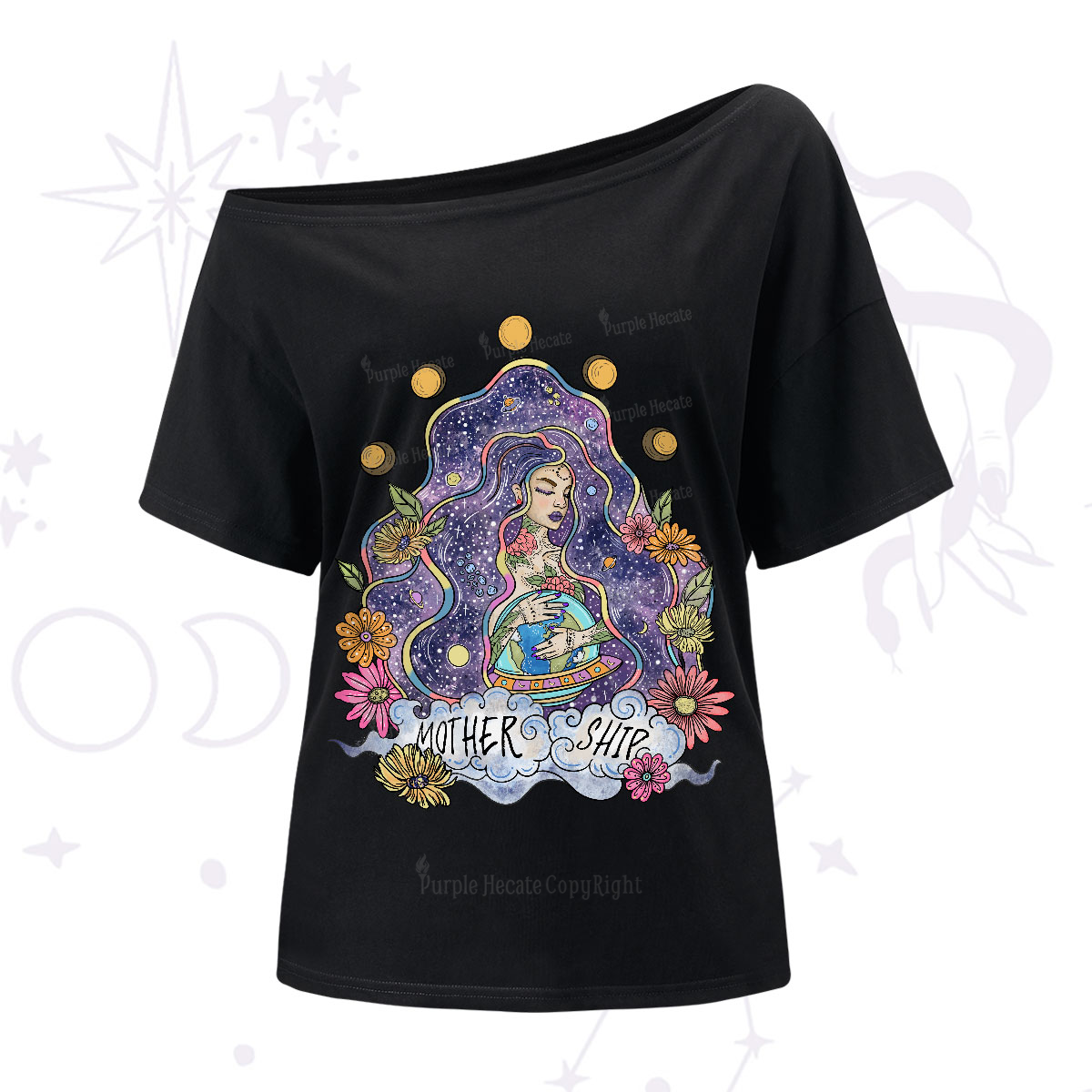 Purplehecate Mother Ship One-Shoulder T-Shirt