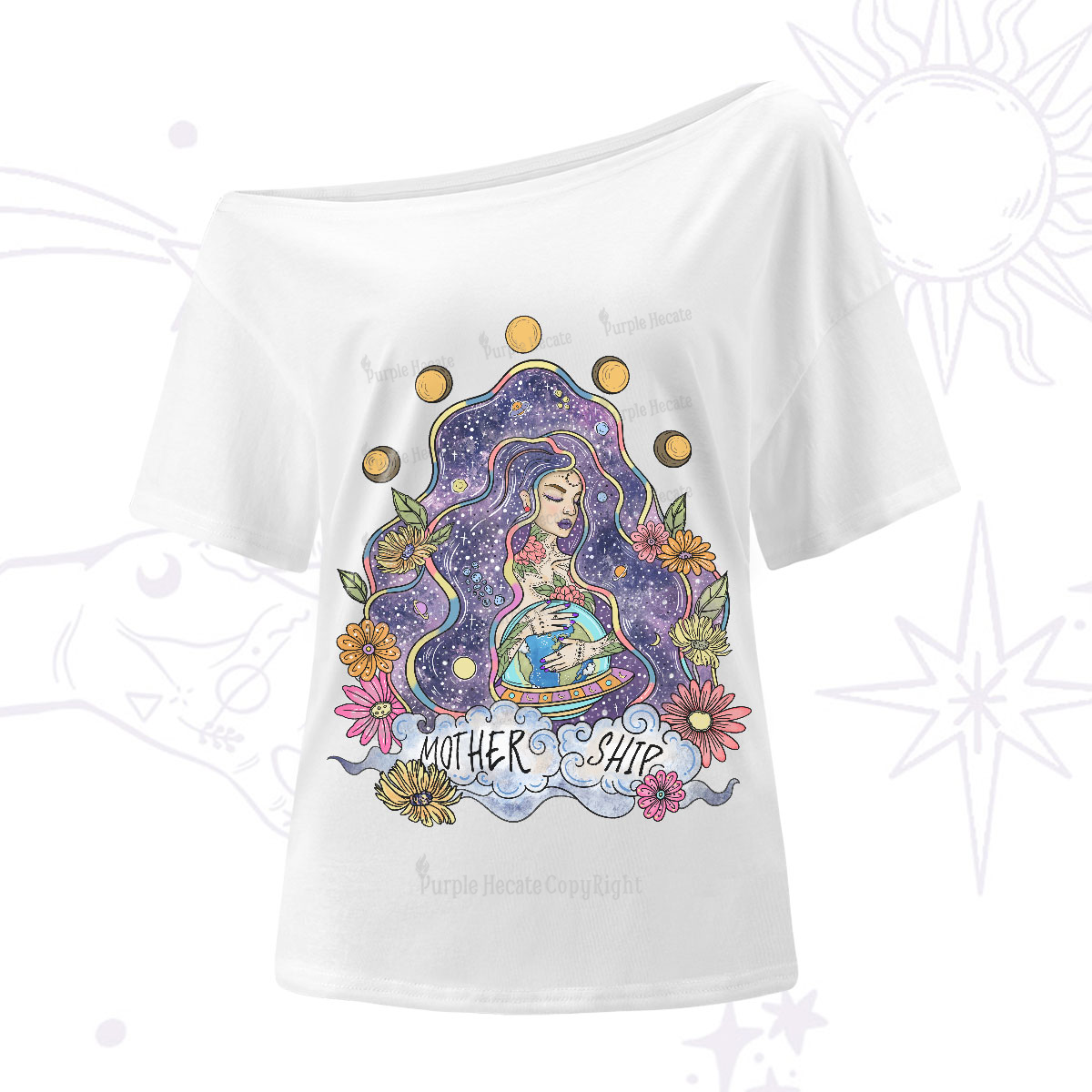 Purplehecate Mother Ship One-Shoulder T-Shirt