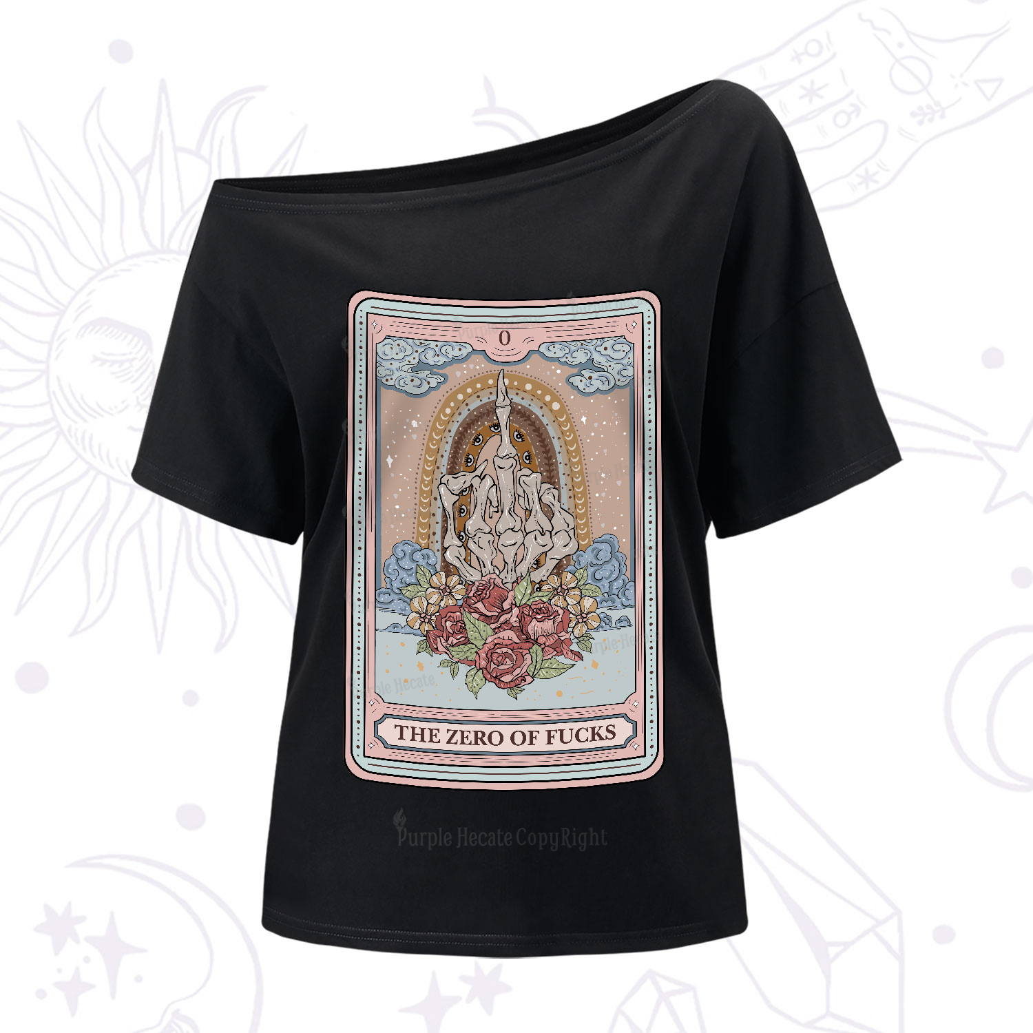 Purplehecate The Zero Of Fucks Tarot One-Shoulder T-Shirt