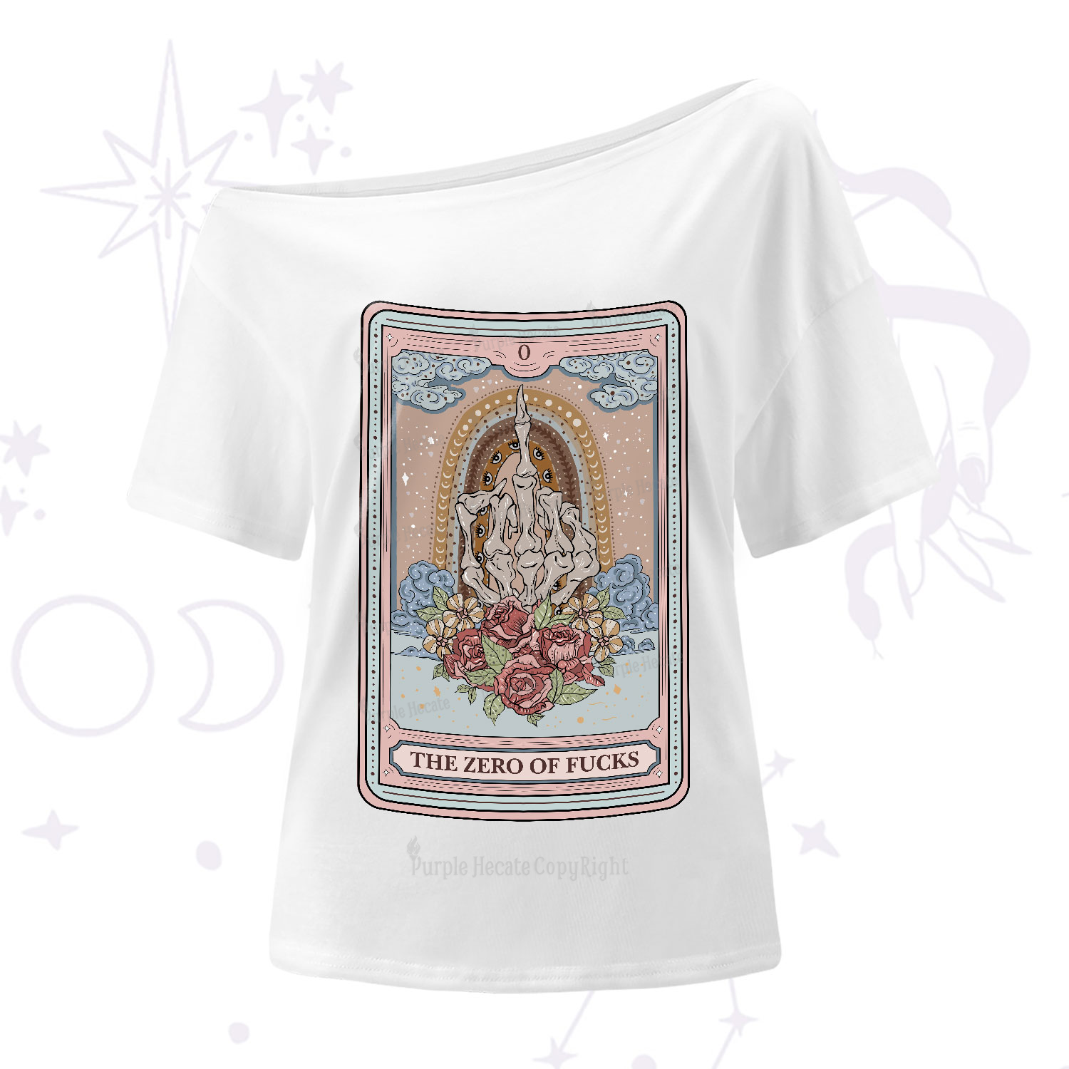 Purplehecate The Zero Of Fucks Tarot One-Shoulder T-Shirt