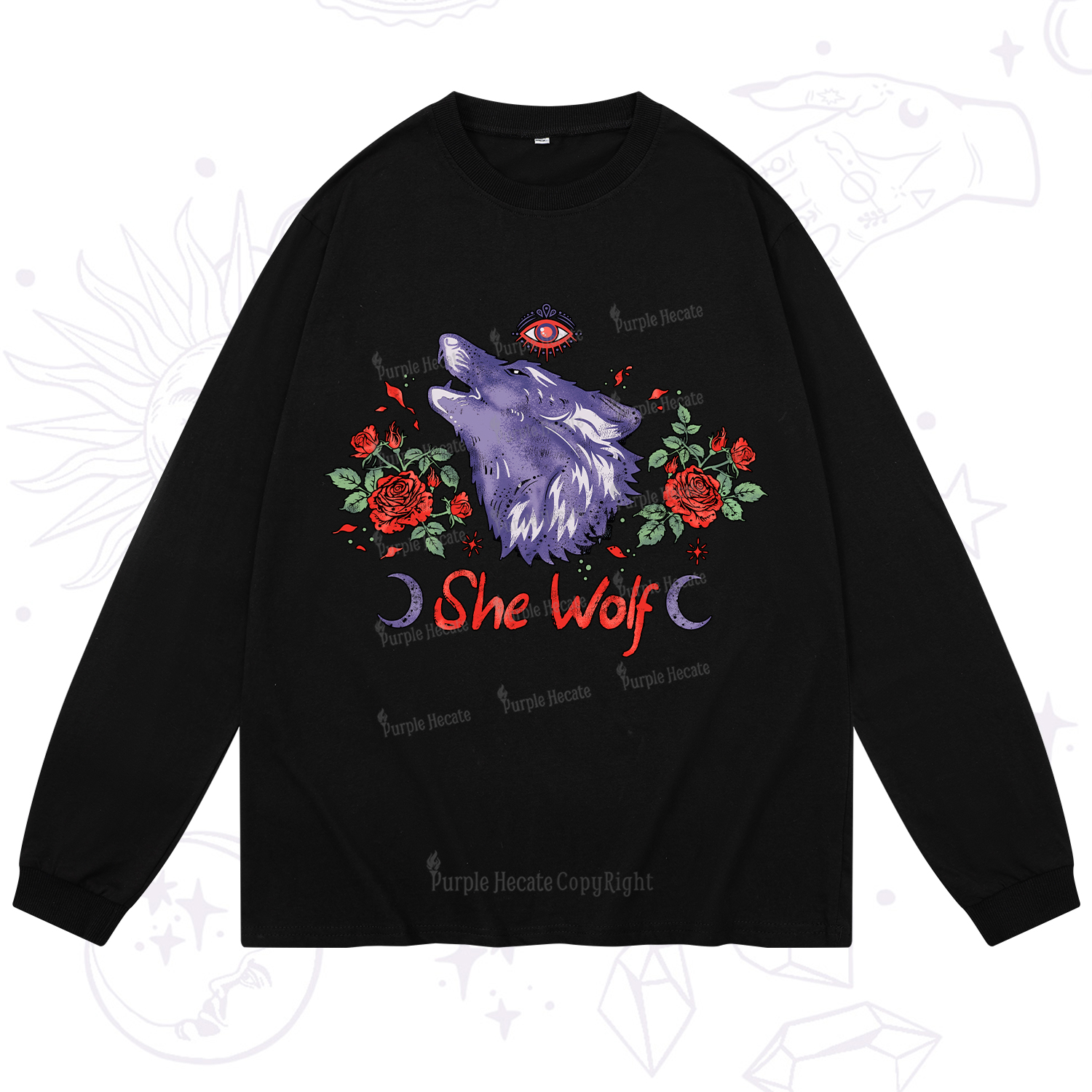 Purplehecate Moon Wolf Long Sleeve T-Shirt
