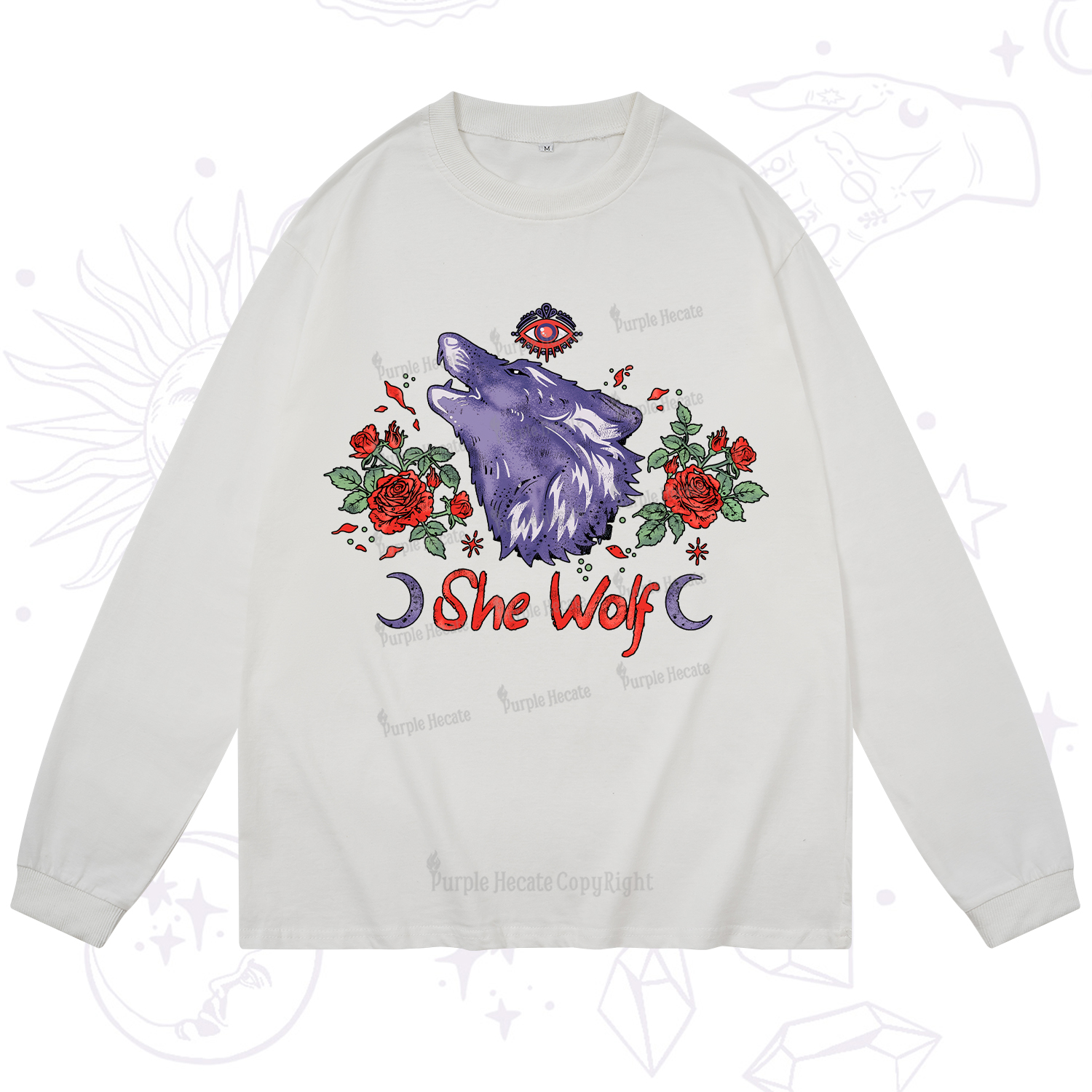Purplehecate Moon Wolf Long Sleeve T-Shirt
