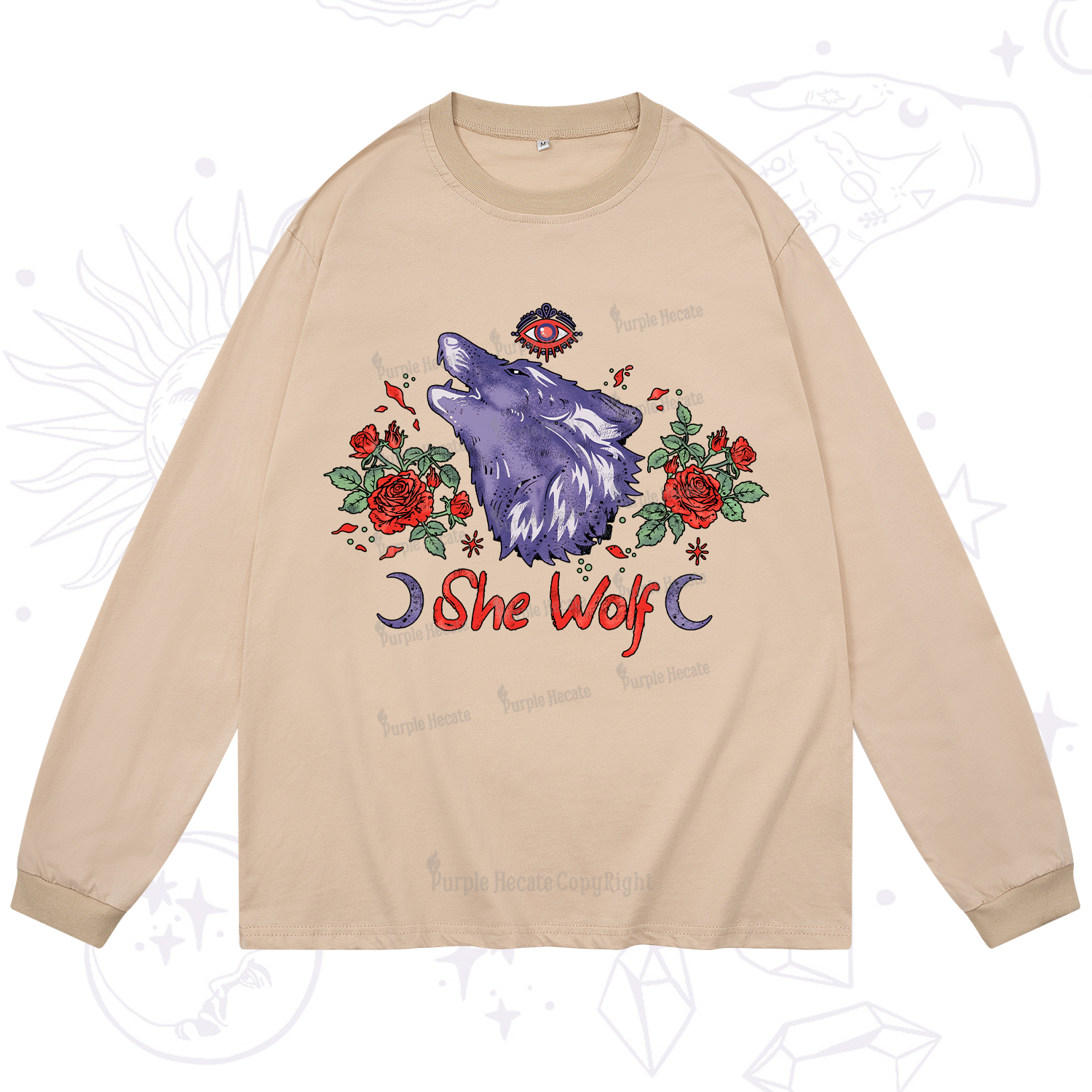 Purplehecate Moon Wolf Long Sleeve T-Shirt