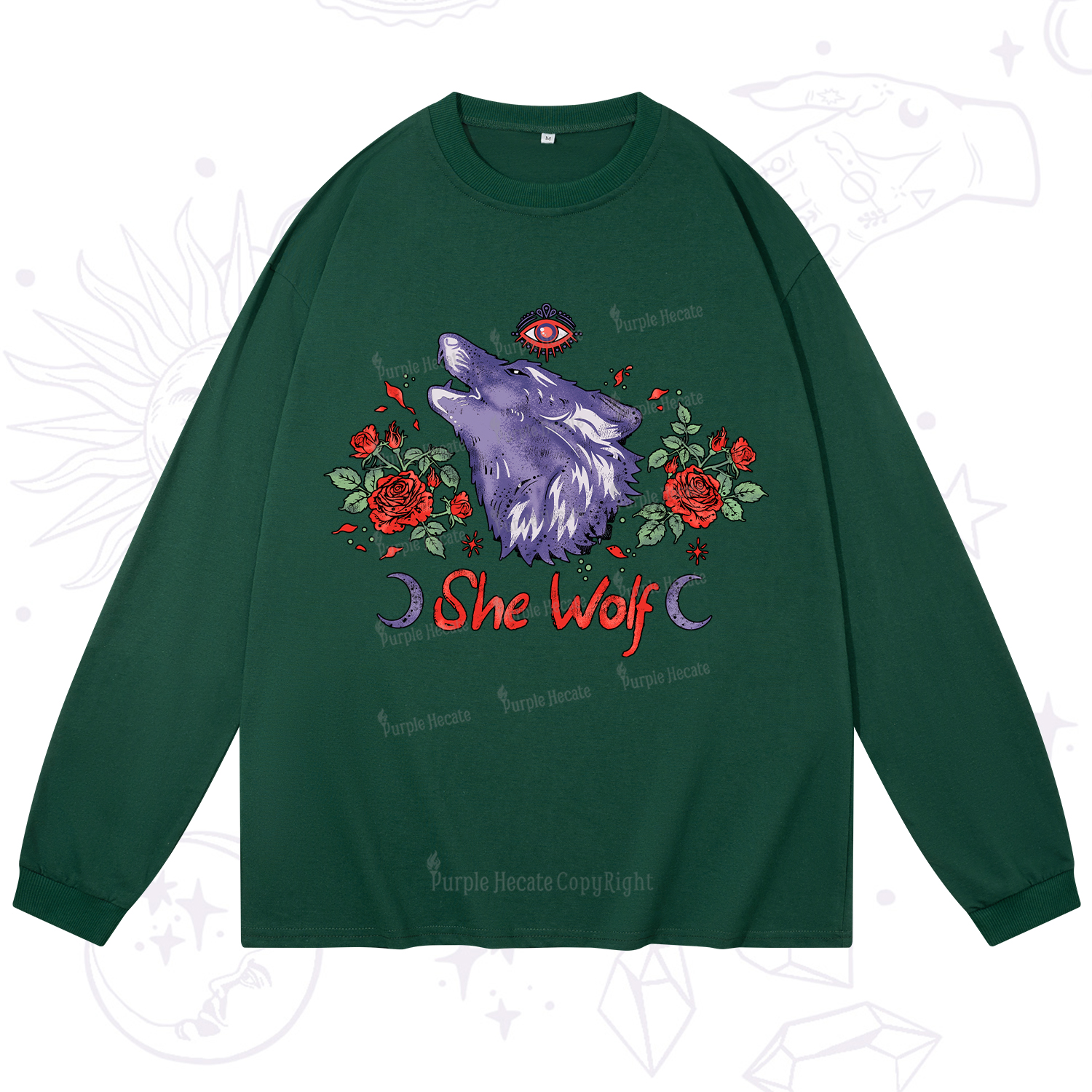 Purplehecate Moon Wolf Long Sleeve T-Shirt