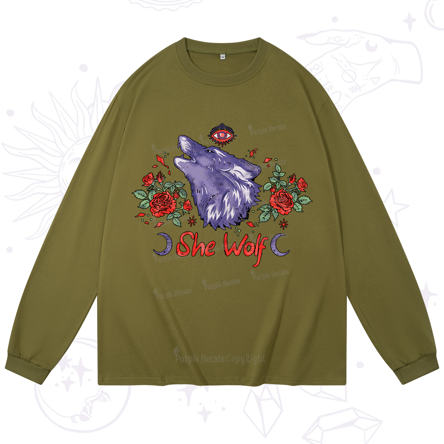 Purplehecate Moon Wolf Long Sleeve T-Shirt