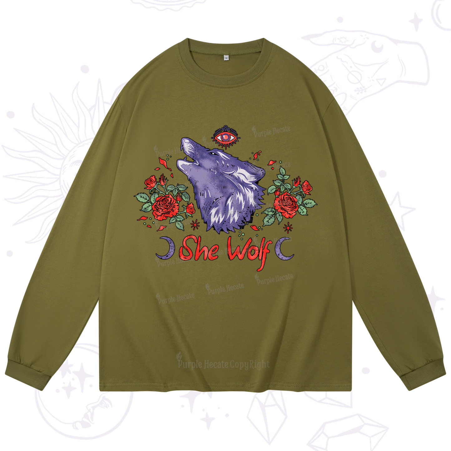 Purplehecate Moon Wolf Long Sleeve T-Shirt