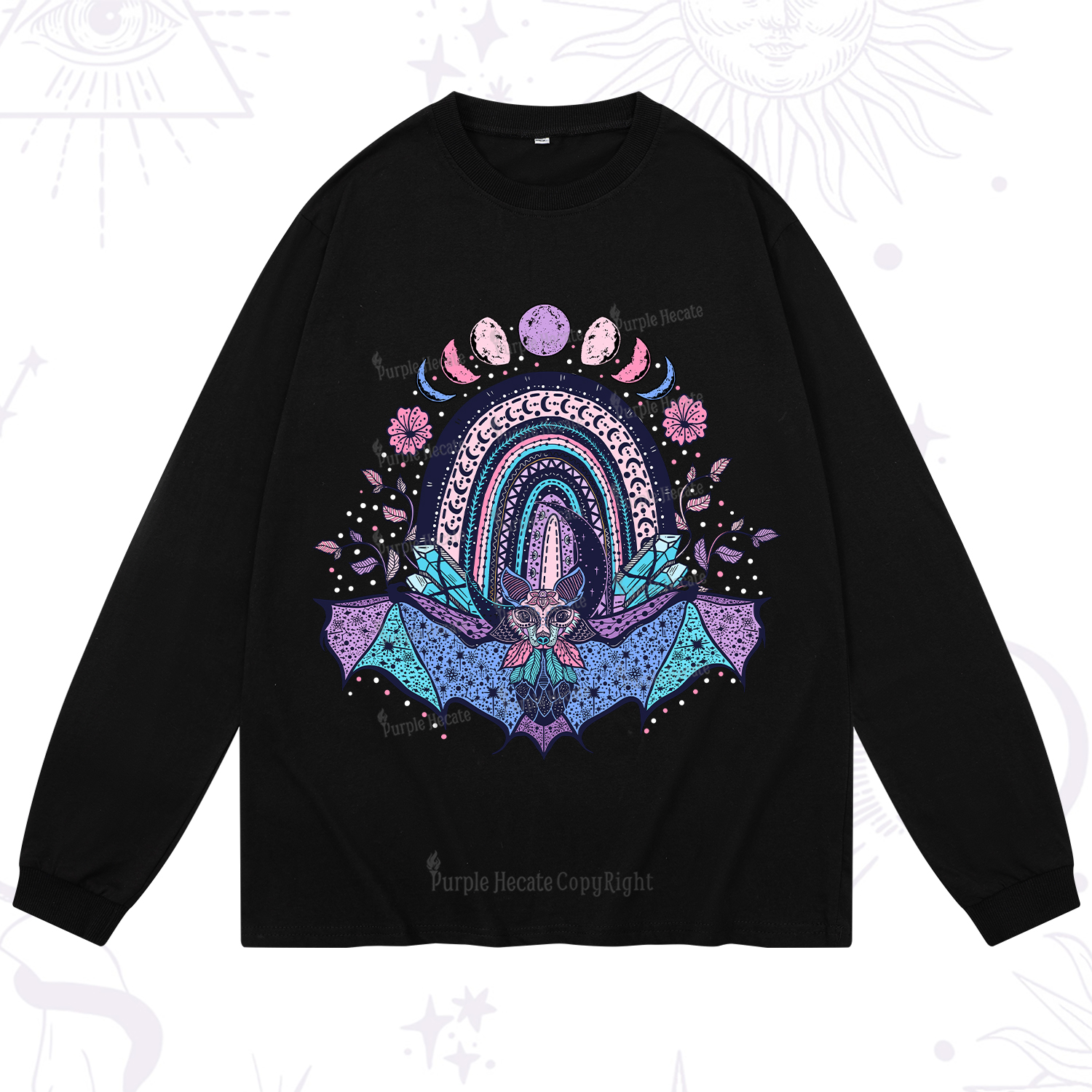 Purplehecate Moon Phase Bat Long Sleeve T-Shirt