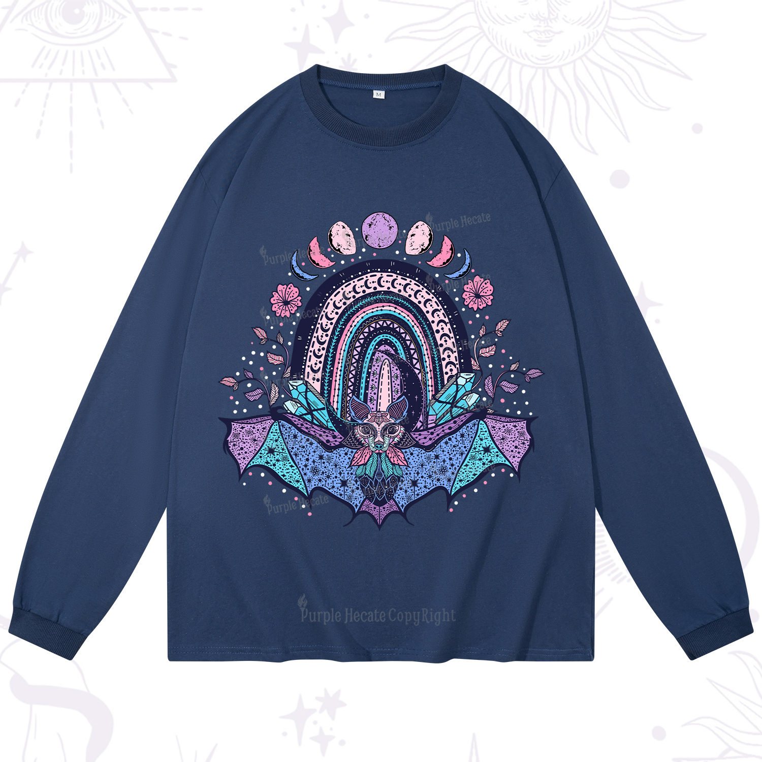 Purplehecate Moon Phase Bat Long Sleeve T-Shirt