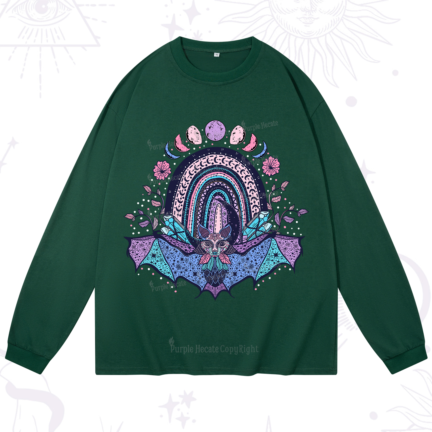Purplehecate Moon Phase Bat Long Sleeve T-Shirt