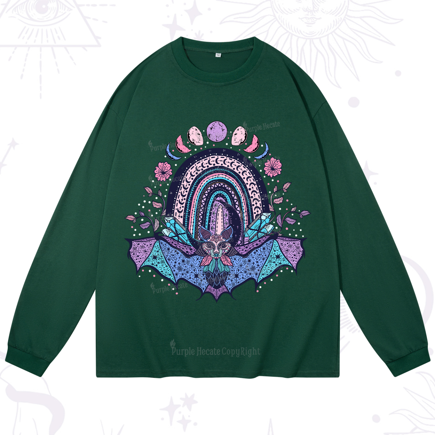 Purplehecate Moon Phase Bat Long Sleeve T-Shirt