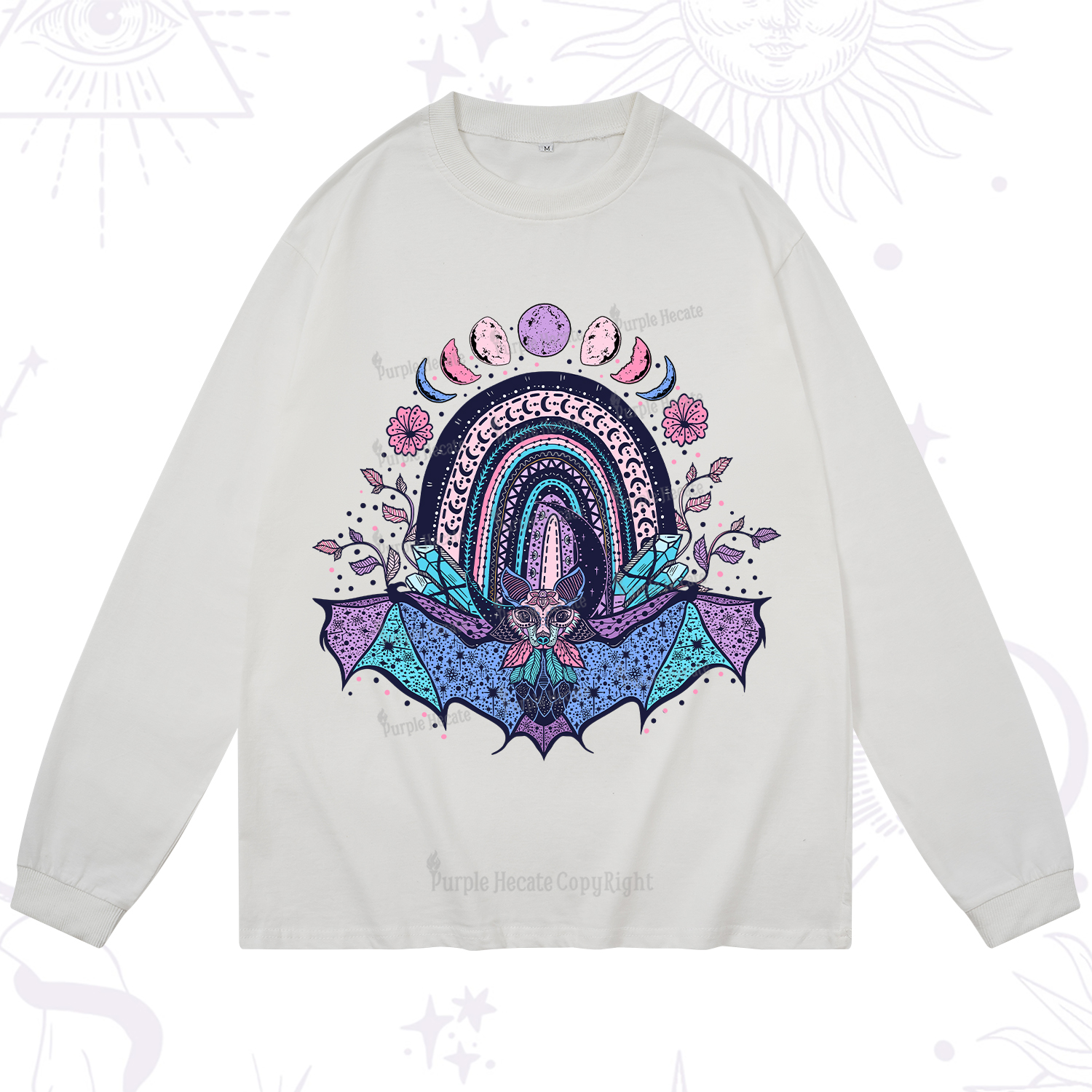 Purplehecate Moon Phase Bat Long Sleeve T-Shirt