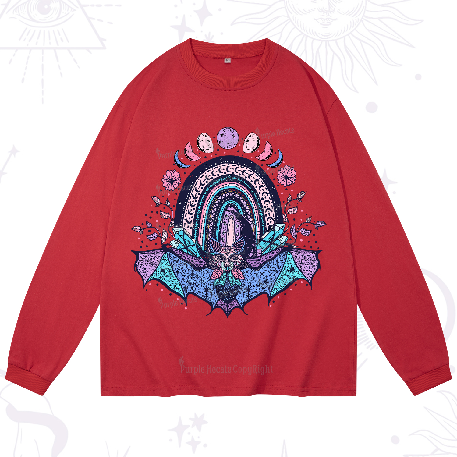 Purplehecate Moon Phase Bat Long Sleeve T-Shirt