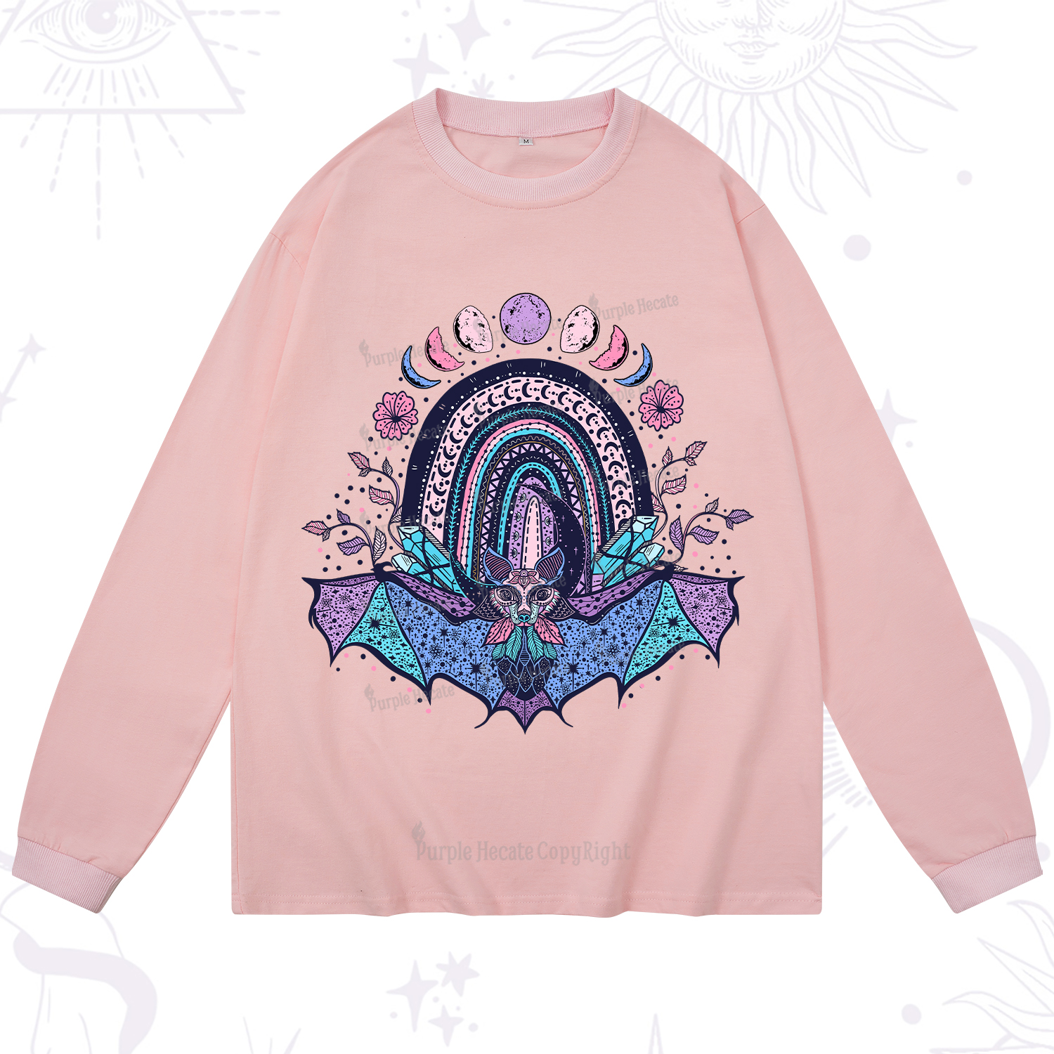 Purplehecate Moon Phase Bat Long Sleeve T-Shirt