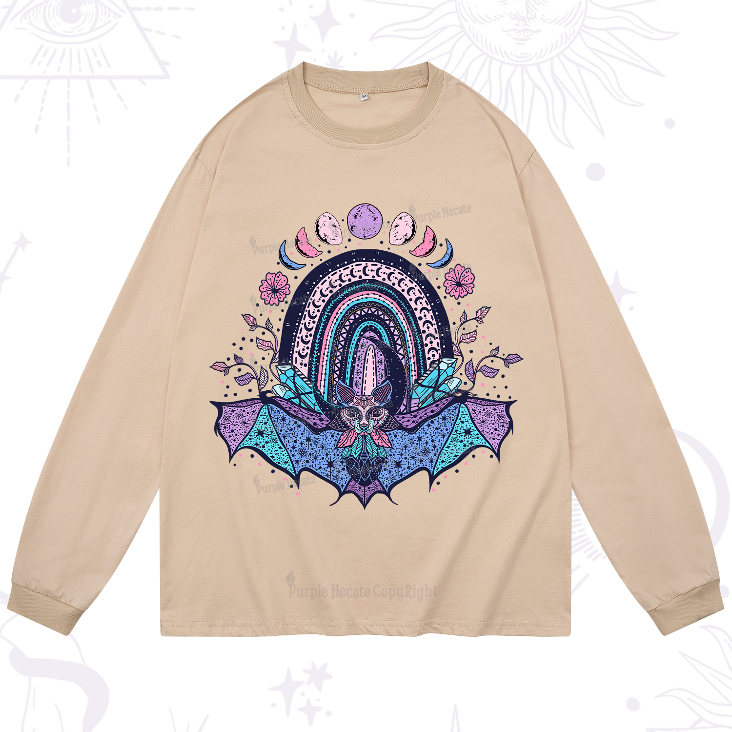 Purplehecate Moon Phase Bat Long Sleeve T-Shirt