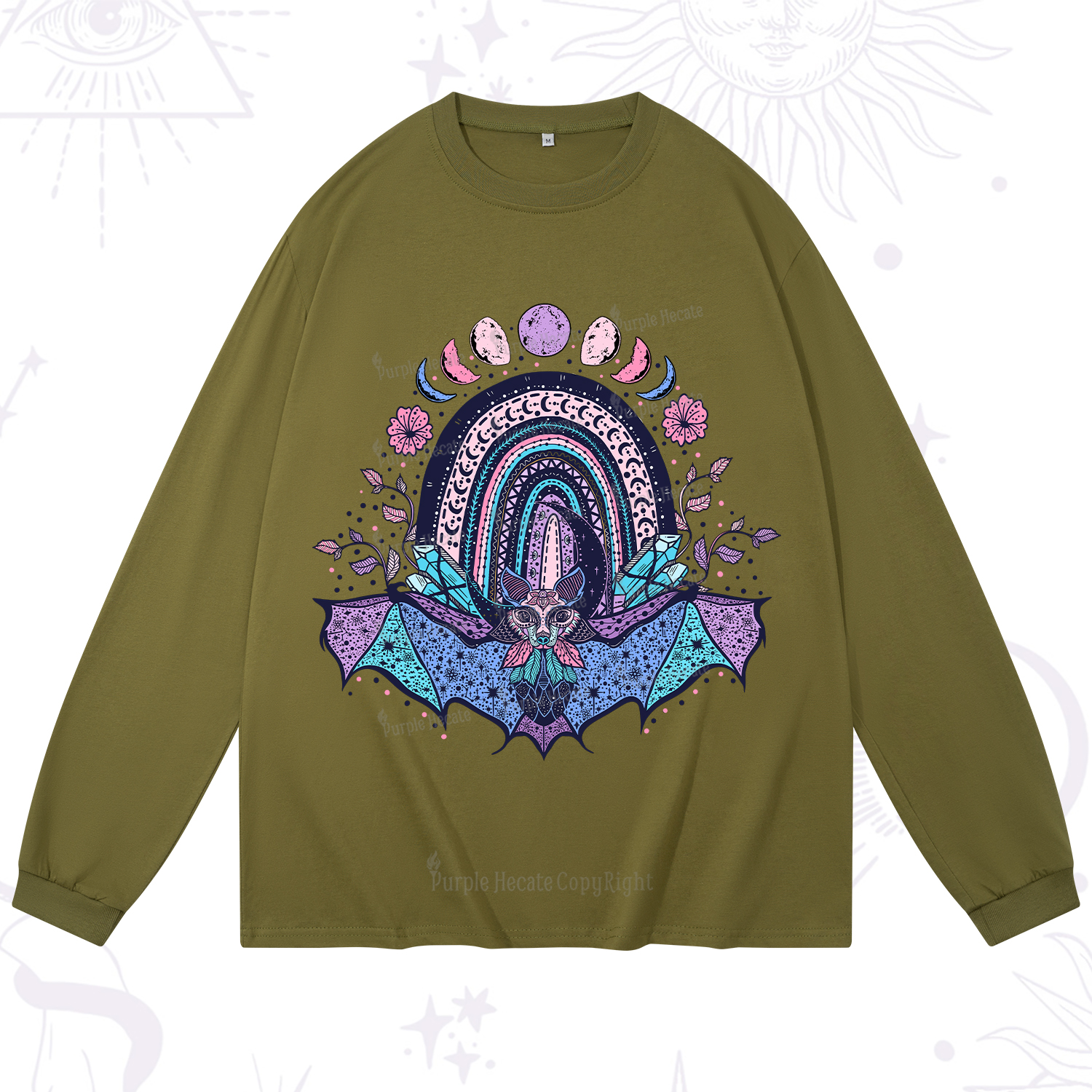 Purplehecate Moon Phase Bat Long Sleeve T-Shirt