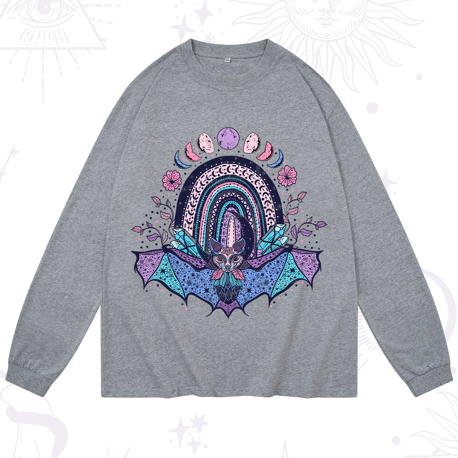 Purplehecate Moon Phase Bat Long Sleeve T-Shirt