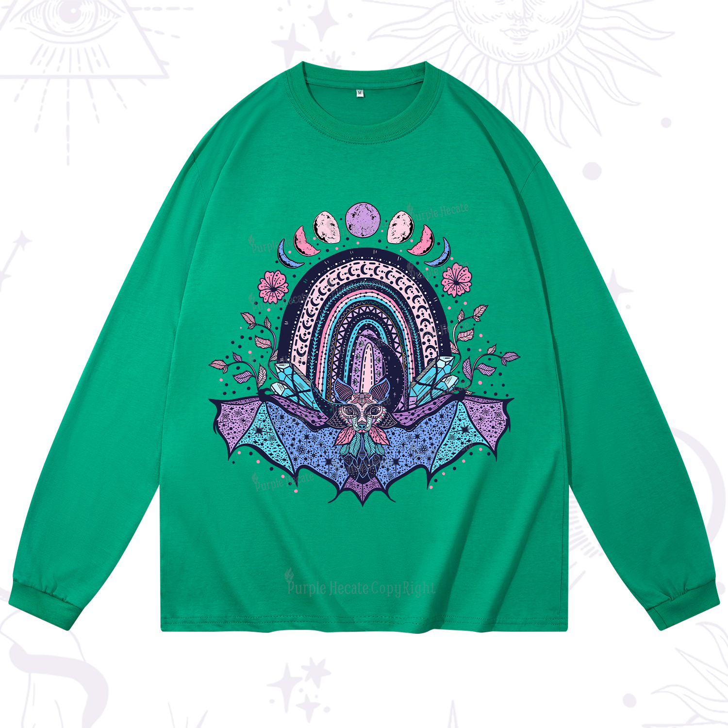 Purplehecate Moon Phase Bat Long Sleeve T-Shirt
