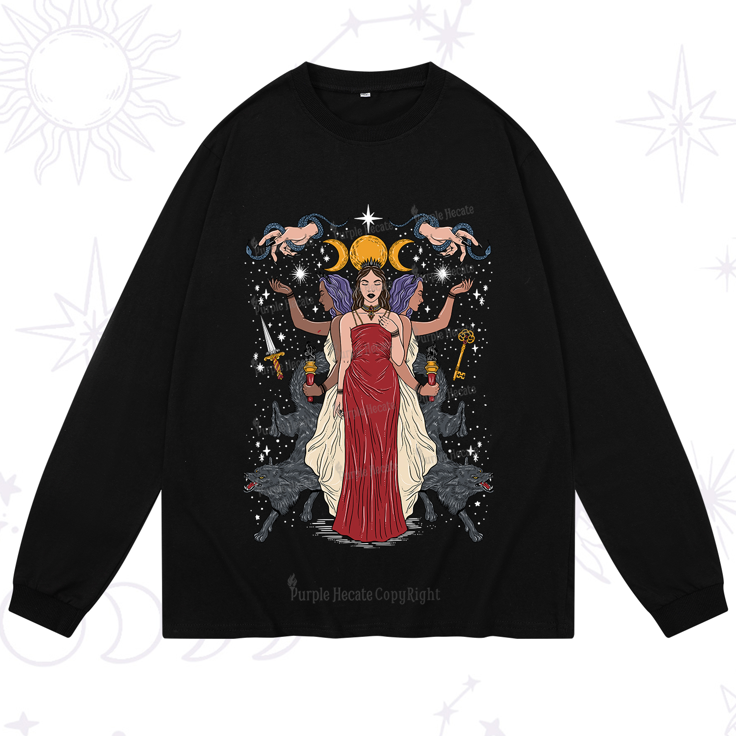 Purplehecate The Triple Goddess Hecate Long Sleeve T-Shirt