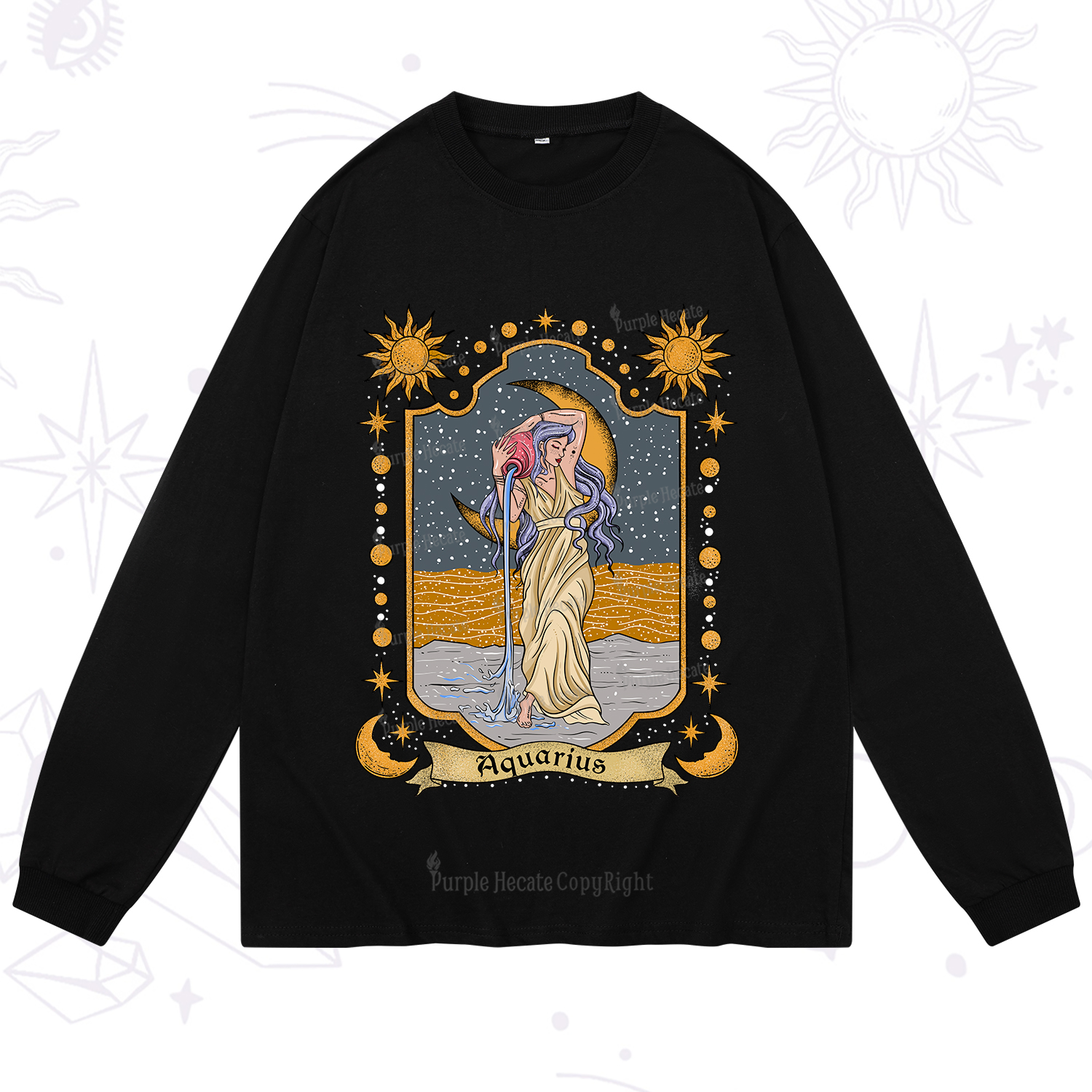 Purplehecate Aquarius Zodiac Long Sleeve T-Shirt