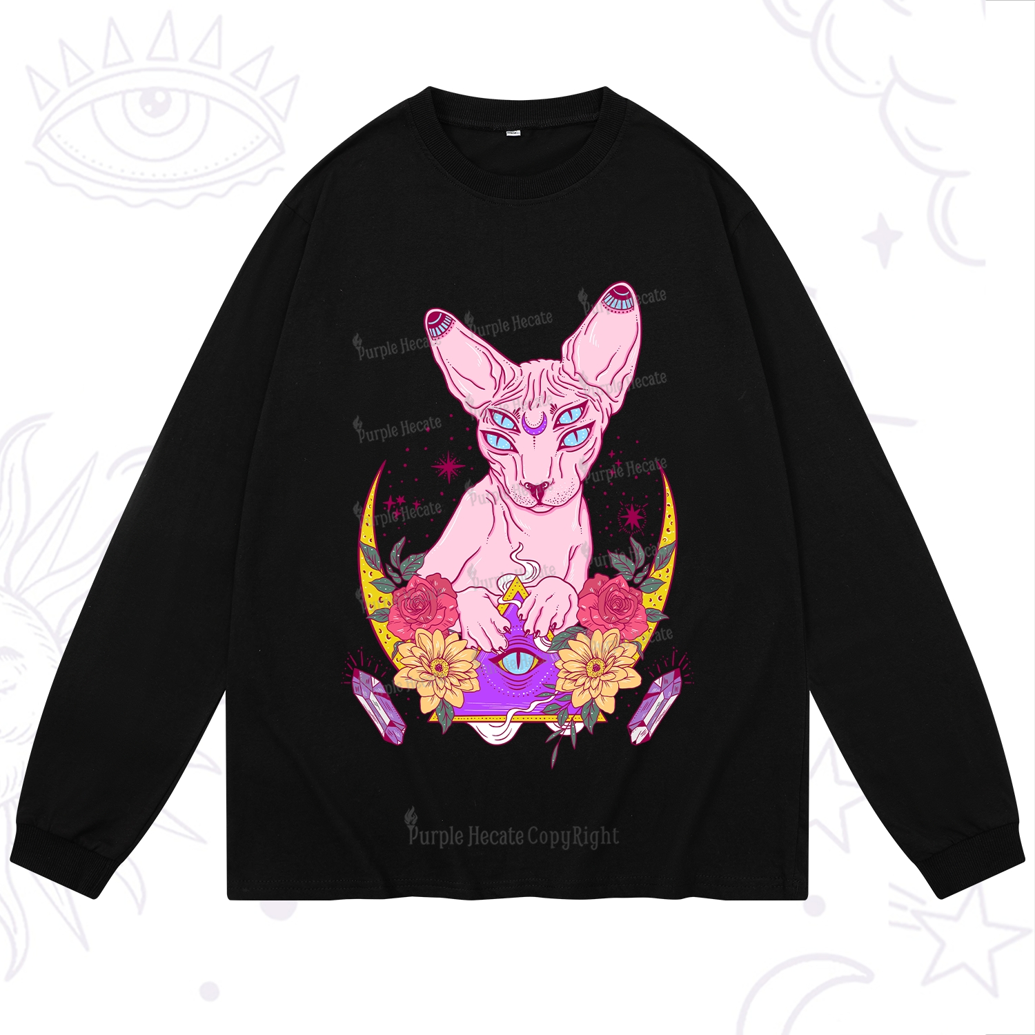 Purplehecate Moon Phase Cat Long Sleeve T-Shirt