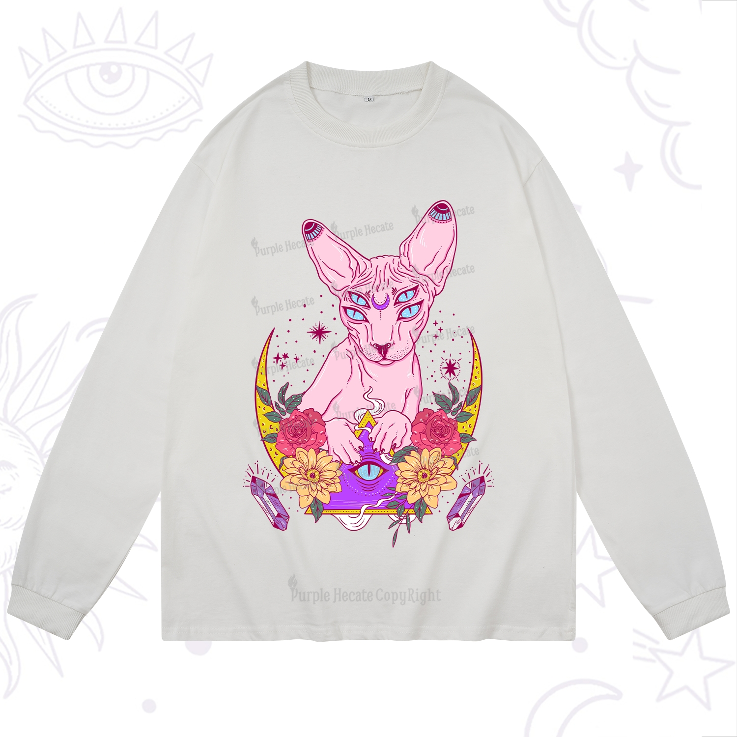 Purplehecate Moon Phase Cat Long Sleeve T-Shirt