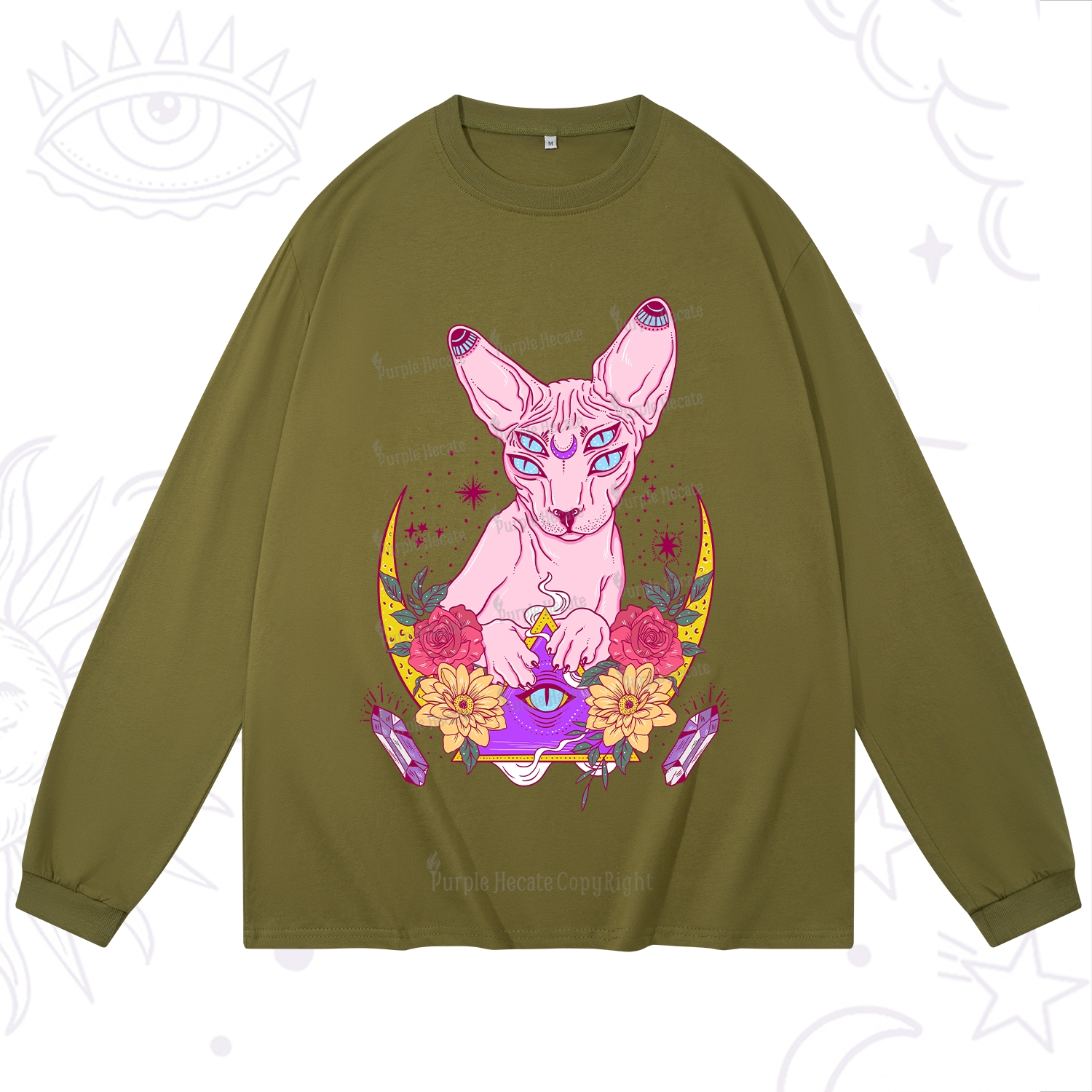 Purplehecate Moon Phase Cat Long Sleeve T-Shirt