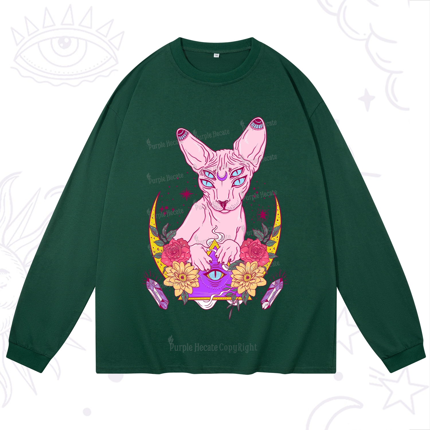 Purplehecate Moon Phase Cat Long Sleeve T-Shirt
