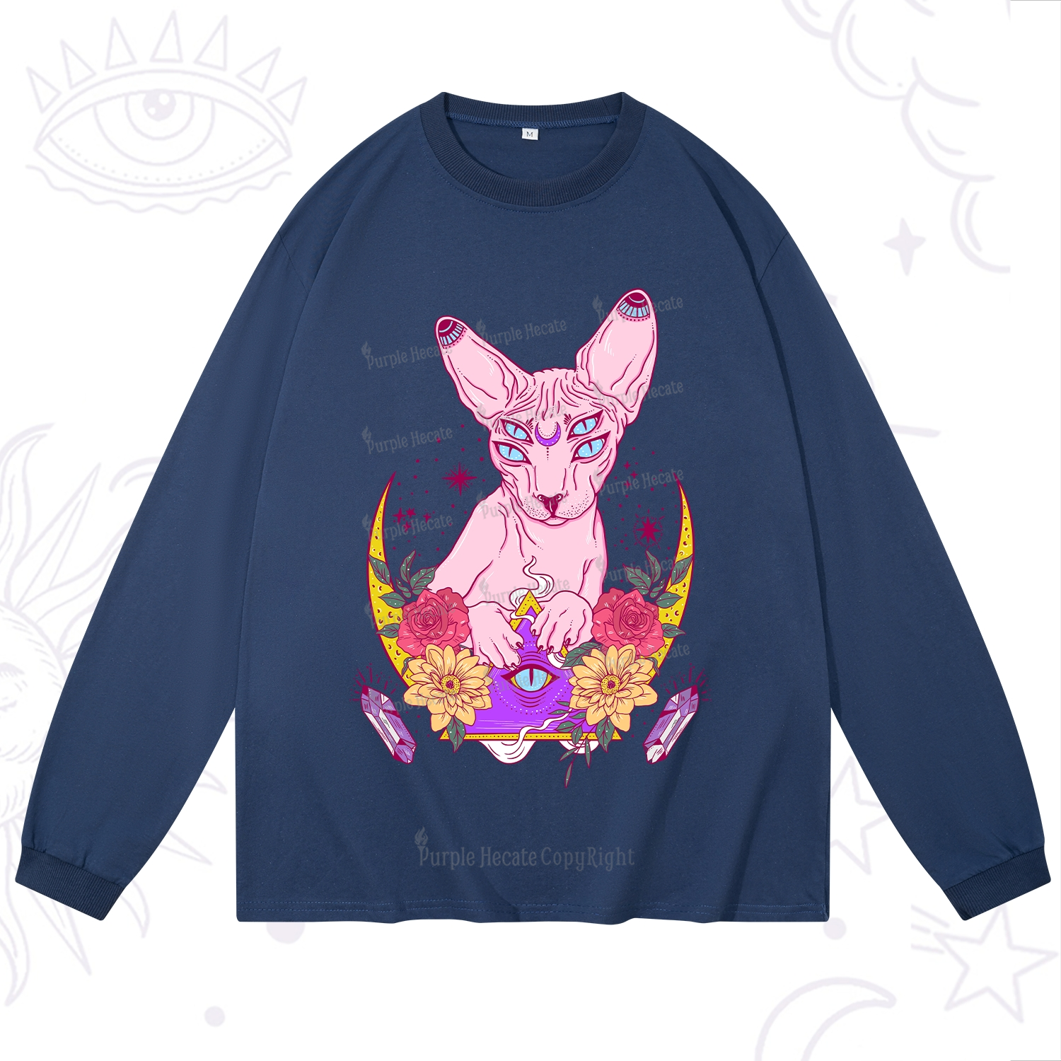 Purplehecate Moon Phase Cat Long Sleeve T-Shirt