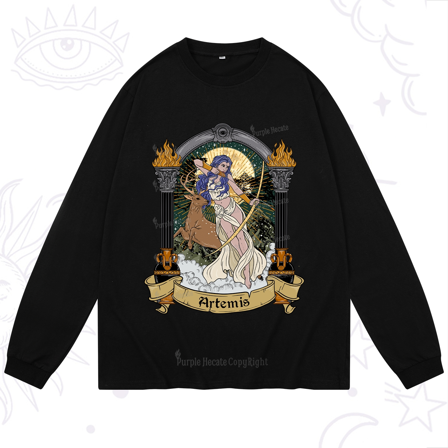 Purplehecate The Huntress Goddess Artemis Long Sleeve T-Shirt