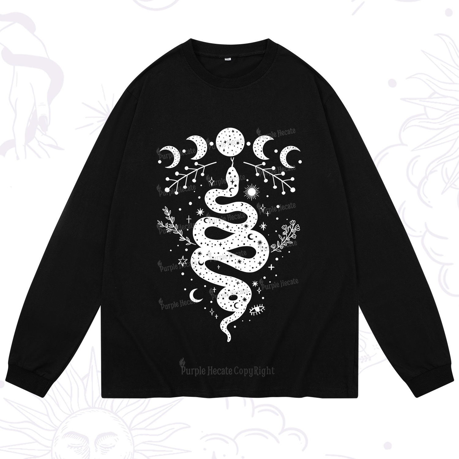 Purplehecate Snake And Moon Phase Comfort Long Sleeve T-Shirt