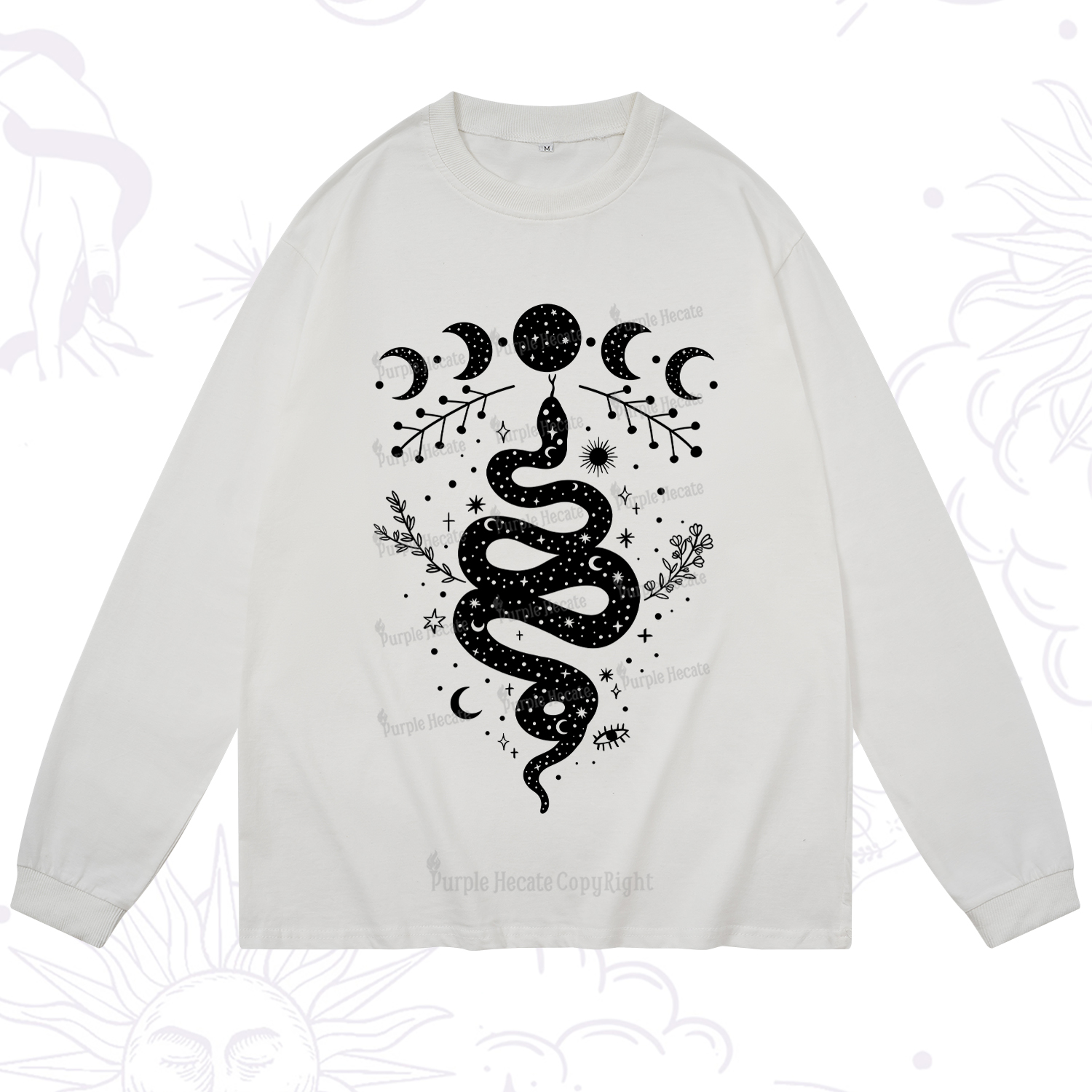 Purplehecate Snake And Moon Phase Comfort Long Sleeve T-Shirt
