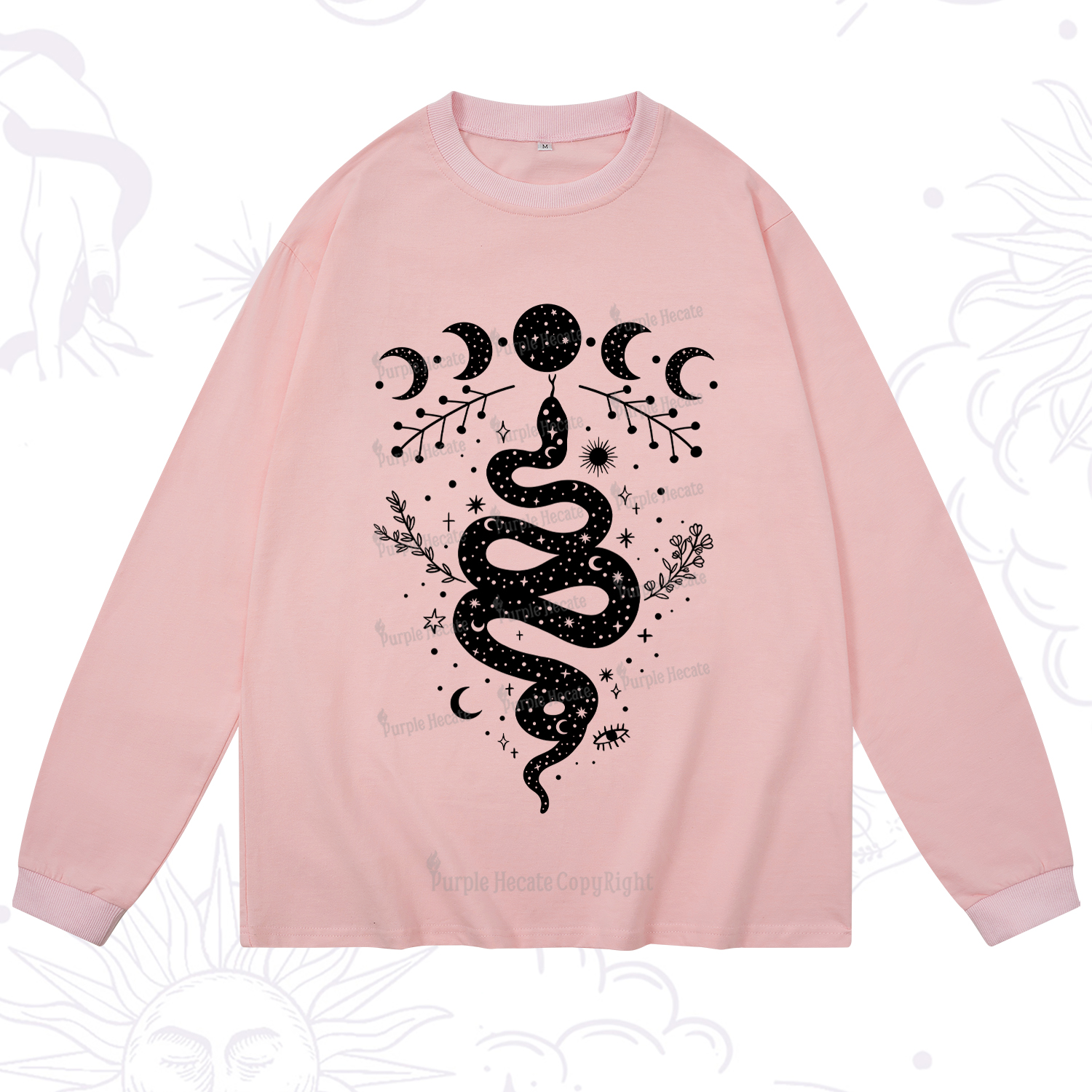 Purplehecate Snake And Moon Phase Comfort Long Sleeve T-Shirt