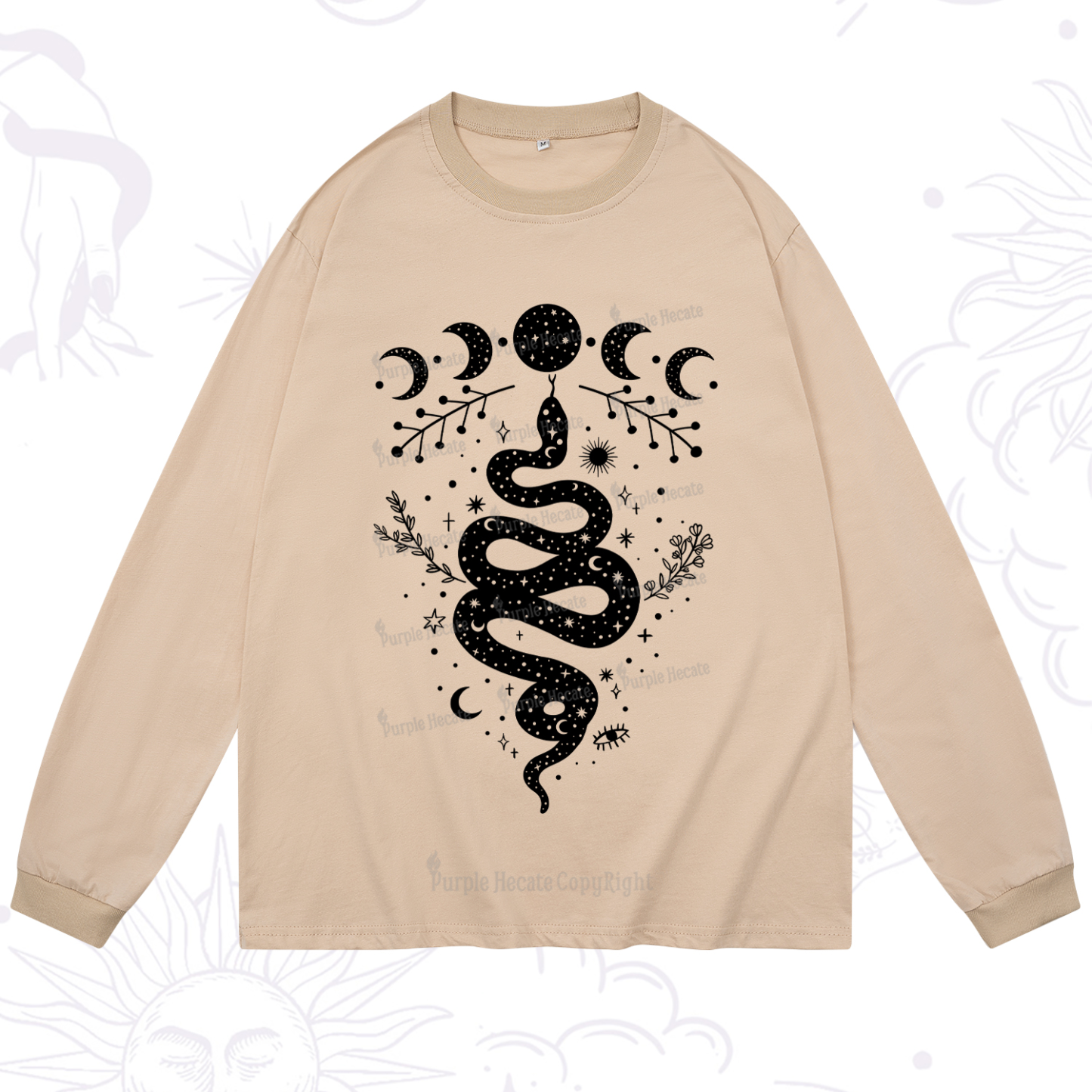 Purplehecate Snake And Moon Phase Comfort Long Sleeve T-Shirt