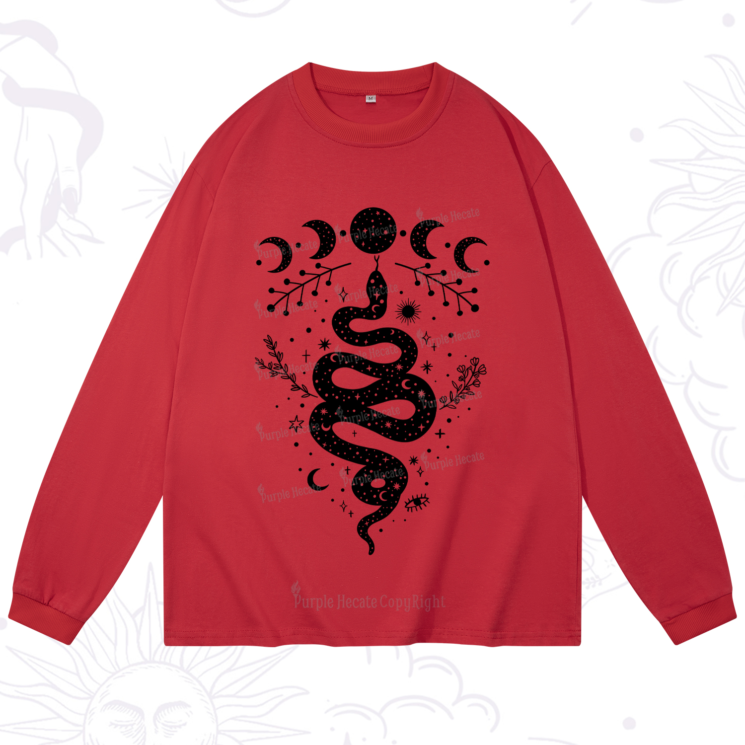 Purplehecate Snake And Moon Phase Comfort Long Sleeve T-Shirt