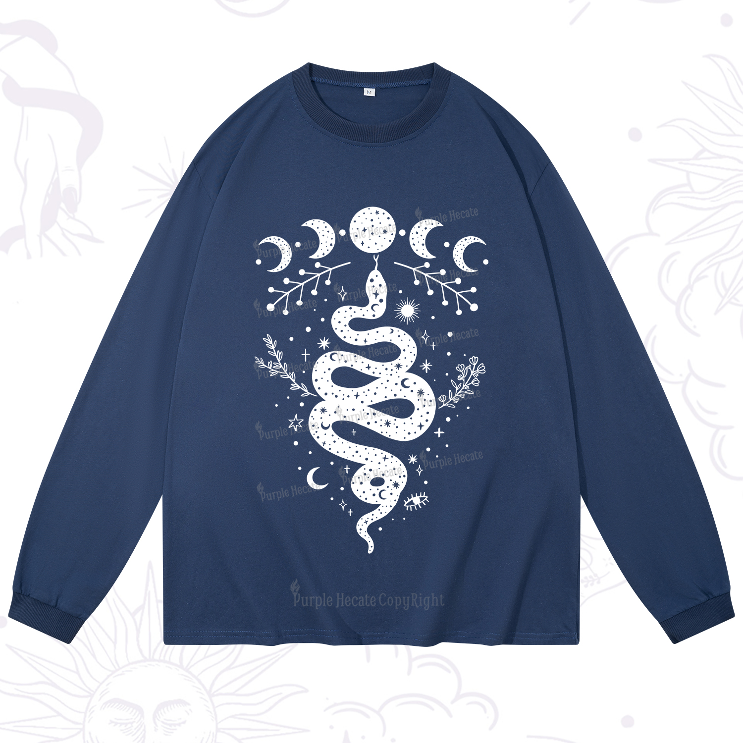 Purplehecate Snake And Moon Phase Comfort Long Sleeve T-Shirt