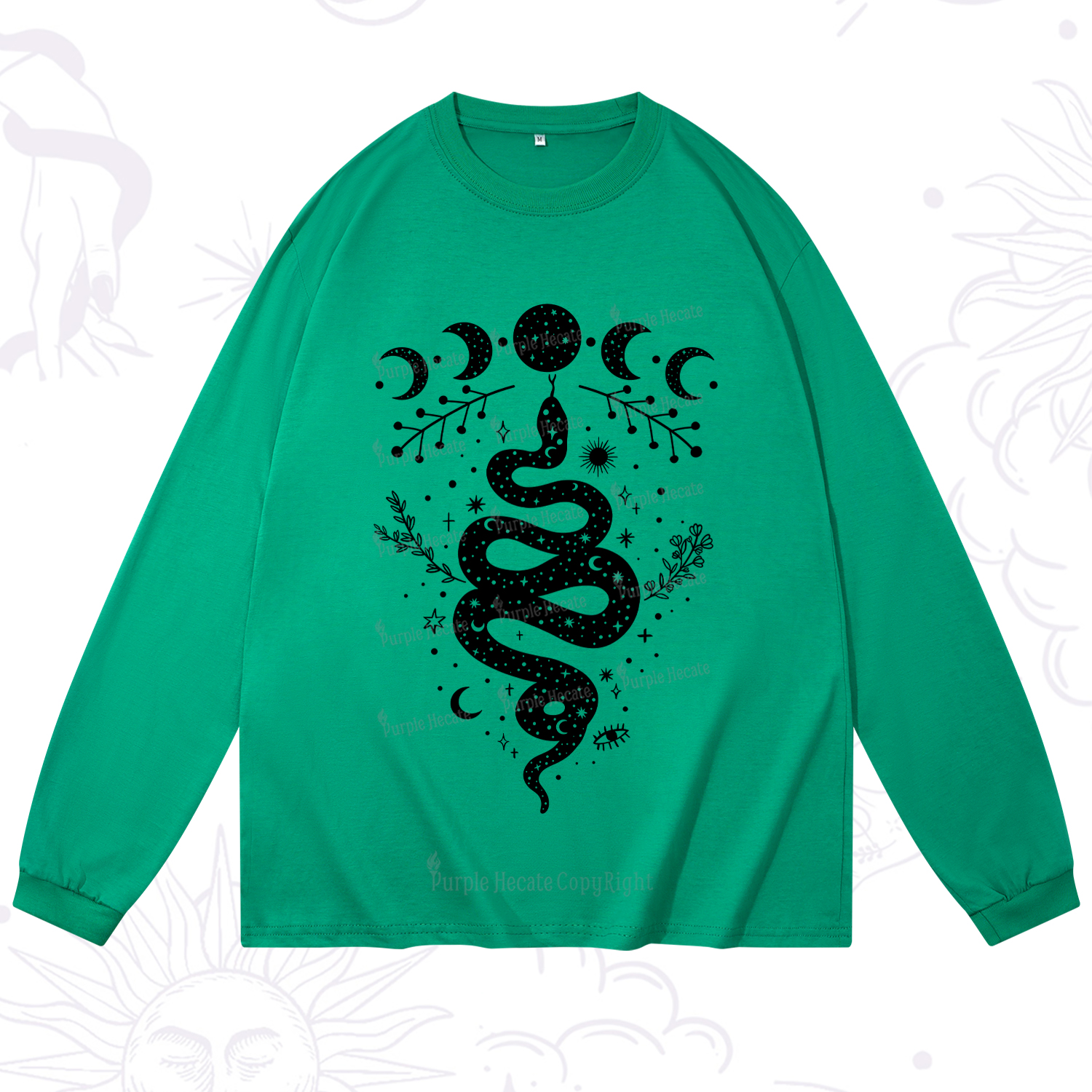 Purplehecate Snake And Moon Phase Comfort Long Sleeve T-Shirt