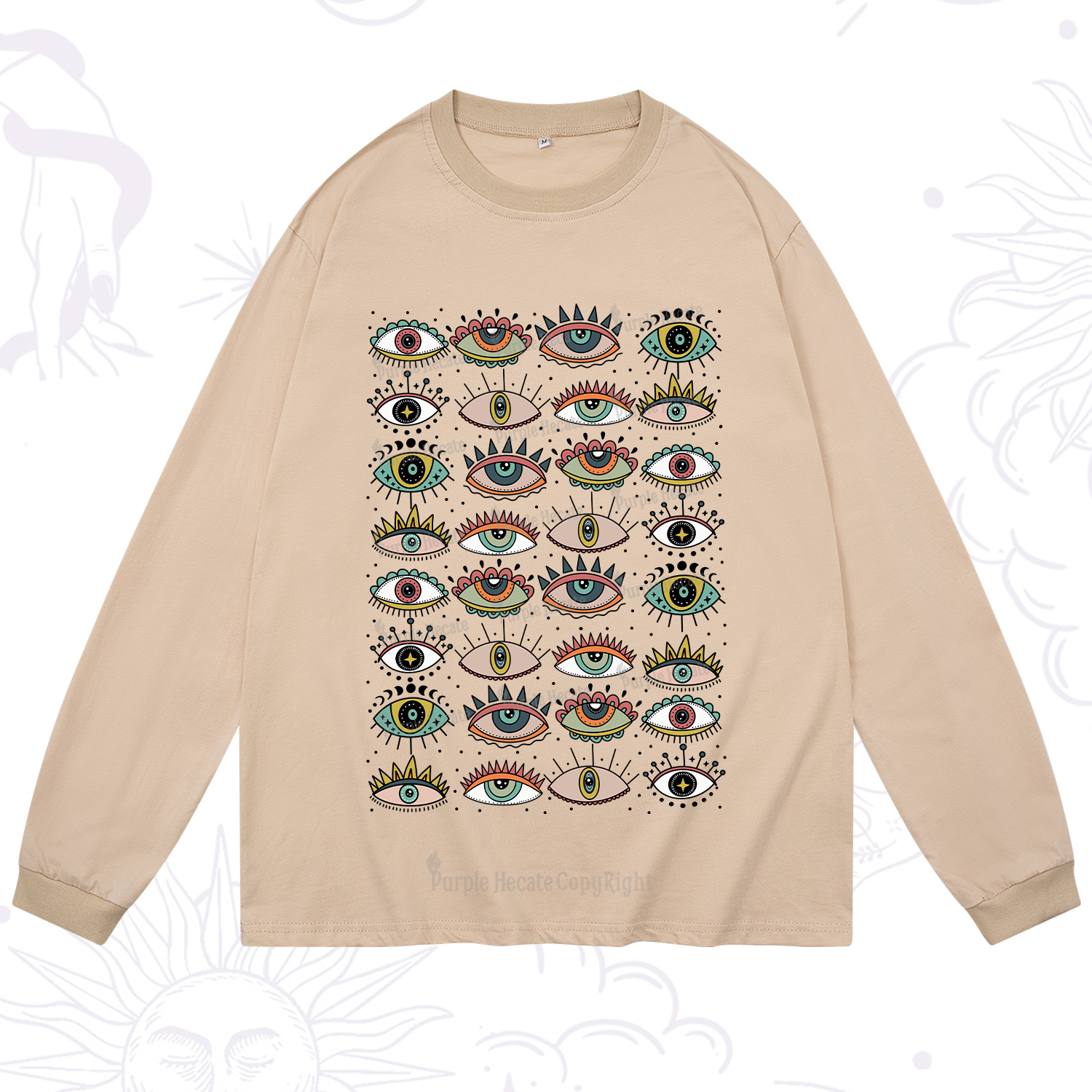 Purplehecate Evil Eye Pattern Long Sleeve T-Shirt