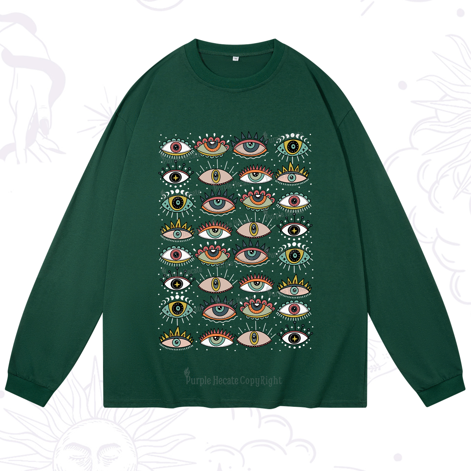 Purplehecate Evil Eye Pattern Long Sleeve T-Shirt