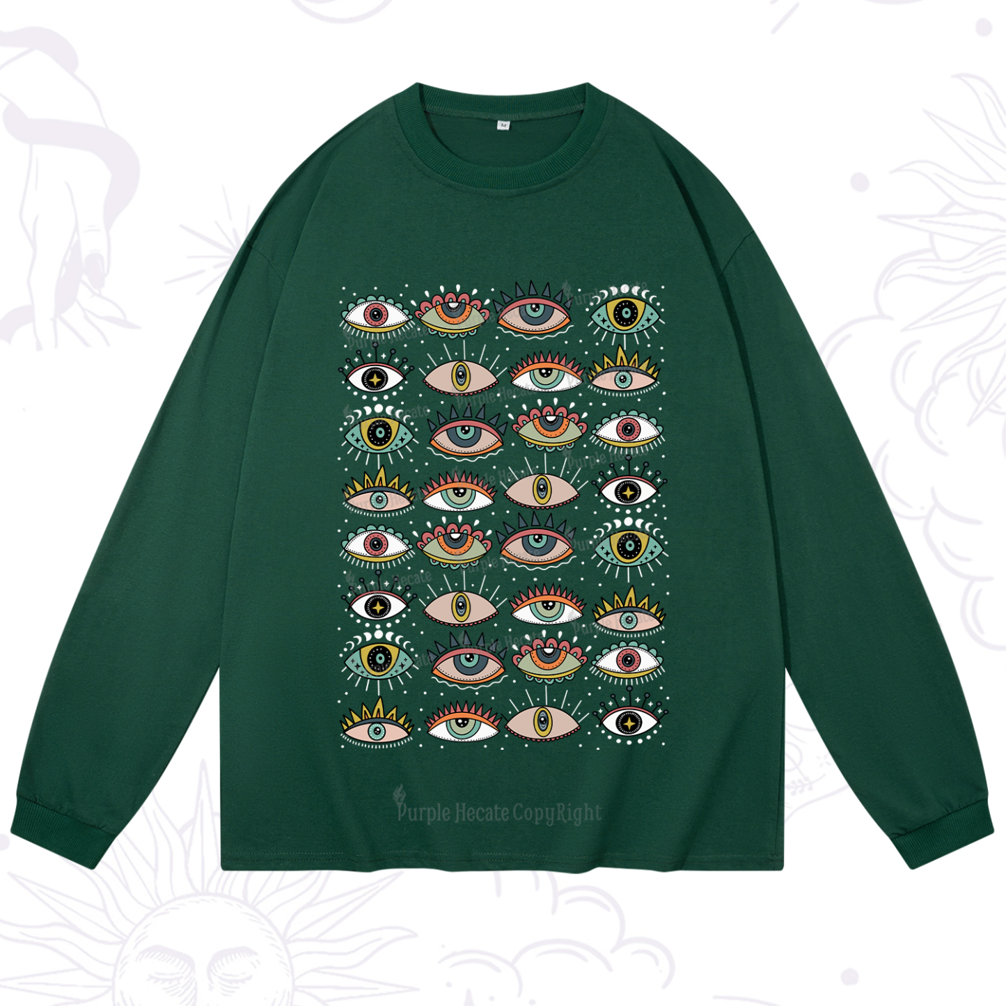Purplehecate Evil Eye Pattern Long Sleeve T-Shirt