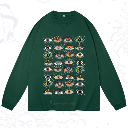 Purplehecate Evil Eye Pattern Long Sleeve T-Shirt