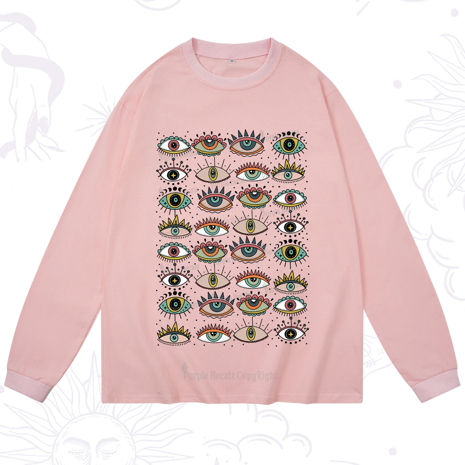 Purplehecate Evil Eye Pattern Long Sleeve T-Shirt