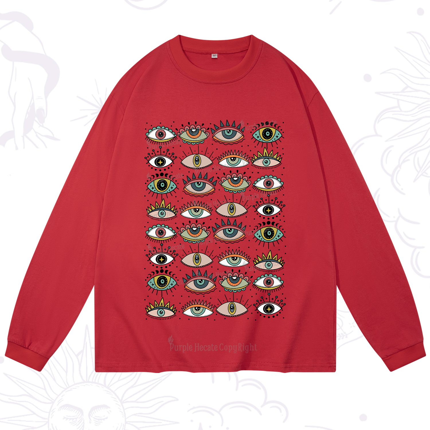 Purplehecate Evil Eye Pattern Long Sleeve T-Shirt